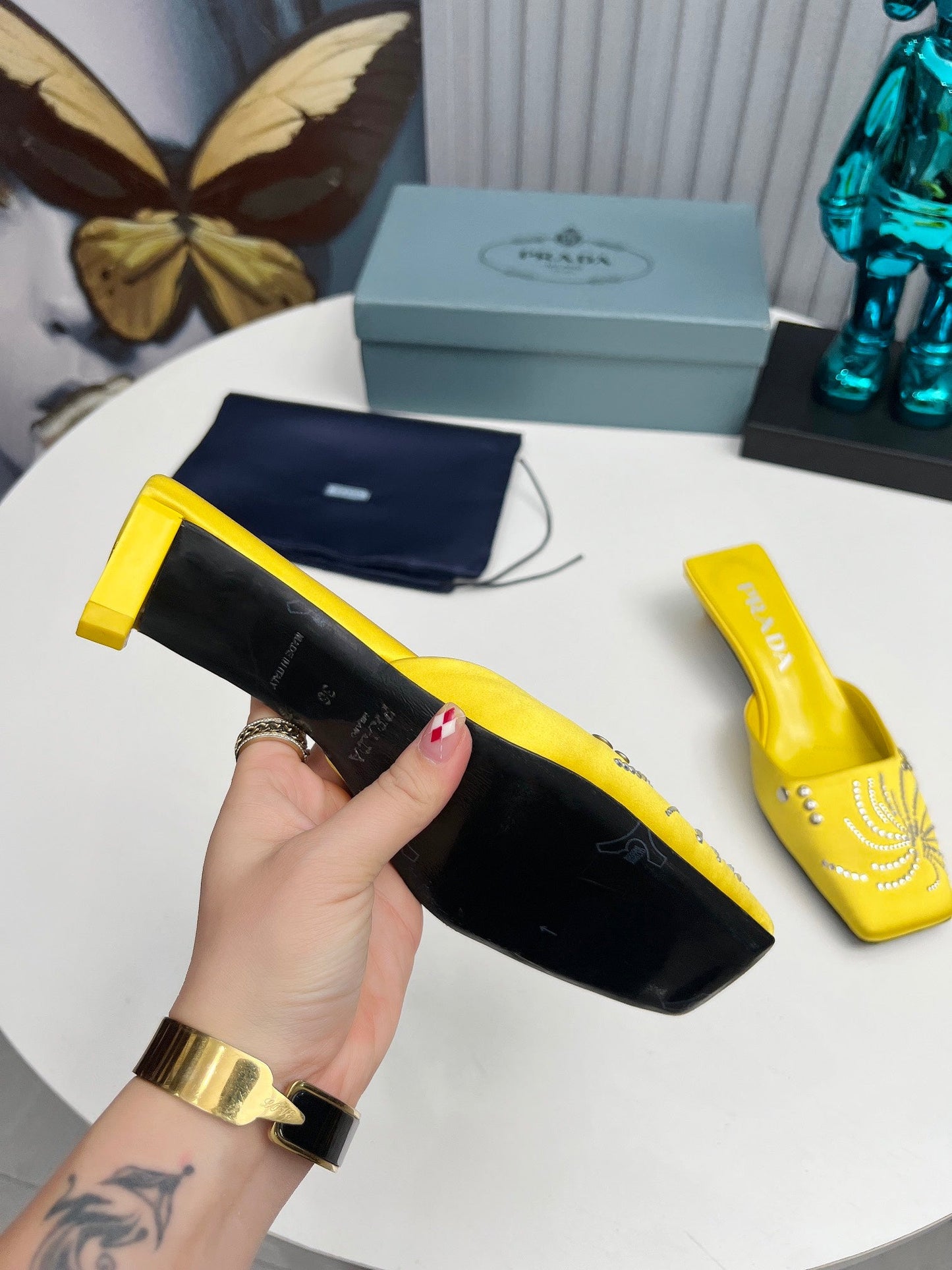 Prada 26SS Sandal 4cm Yellow Satin 680972