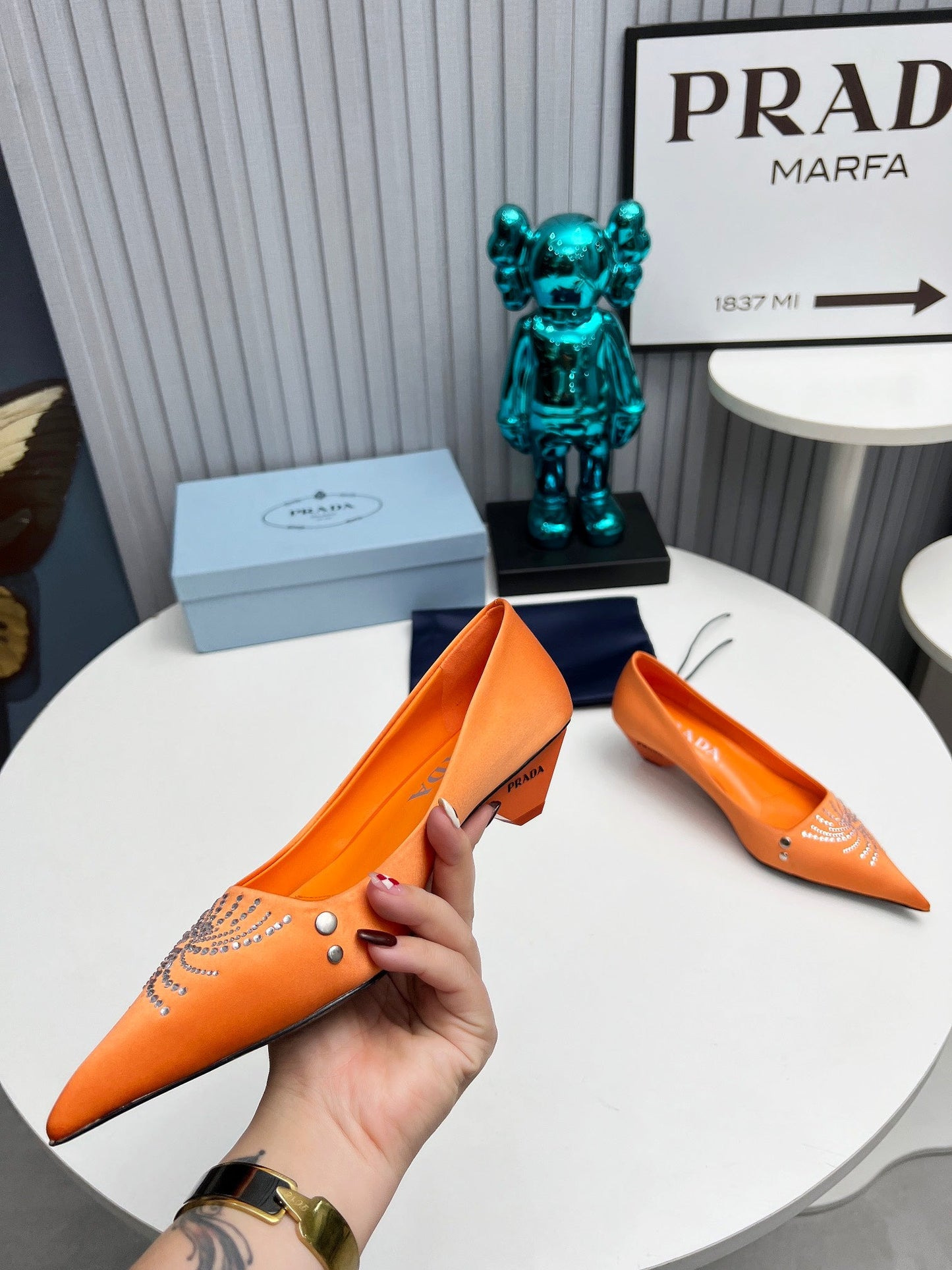 Prada 26SS Pumps 4cm Orange Satin 680960