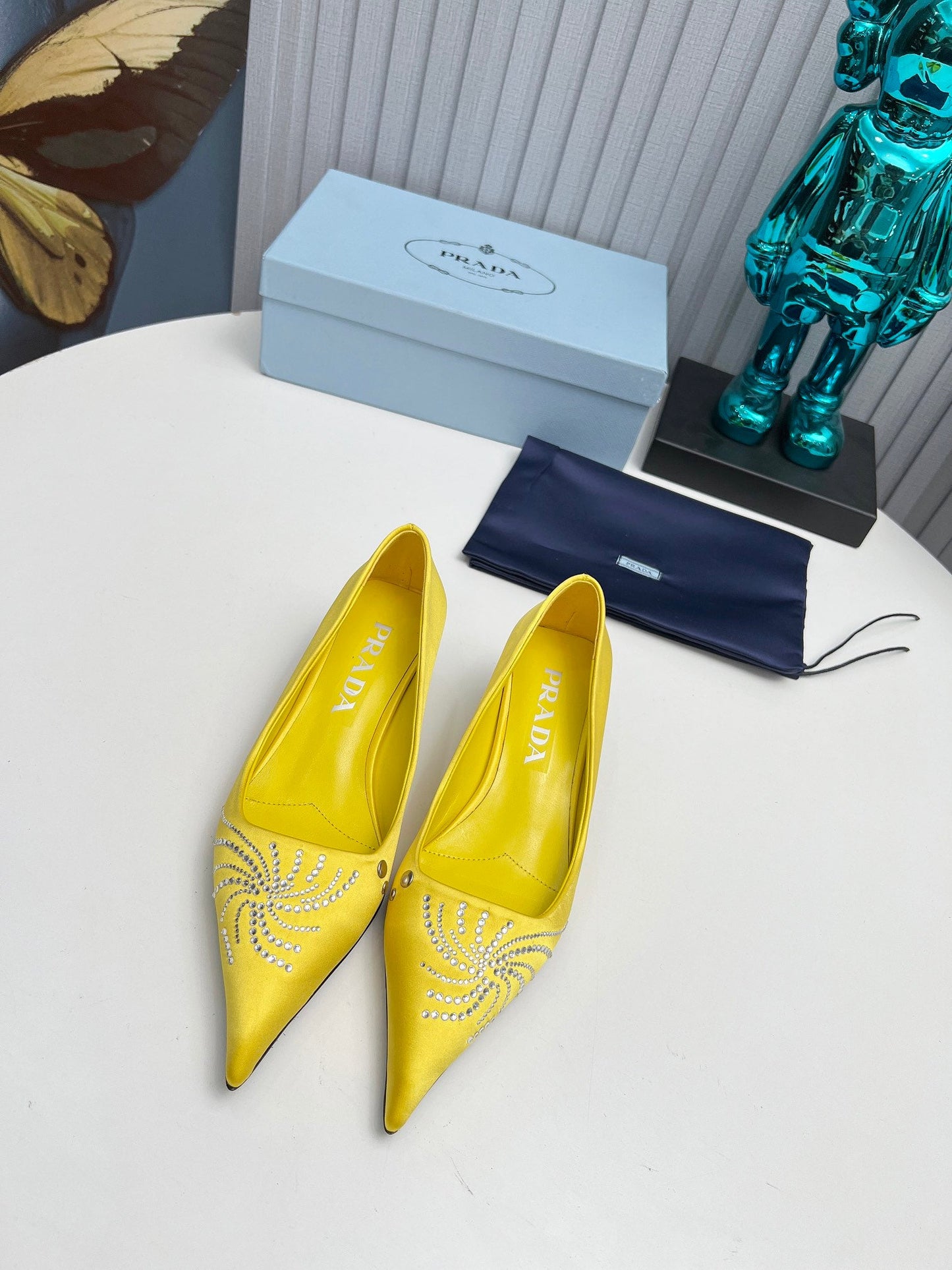 Prada 26SS Pumps 4cm Yellow Satin 680962