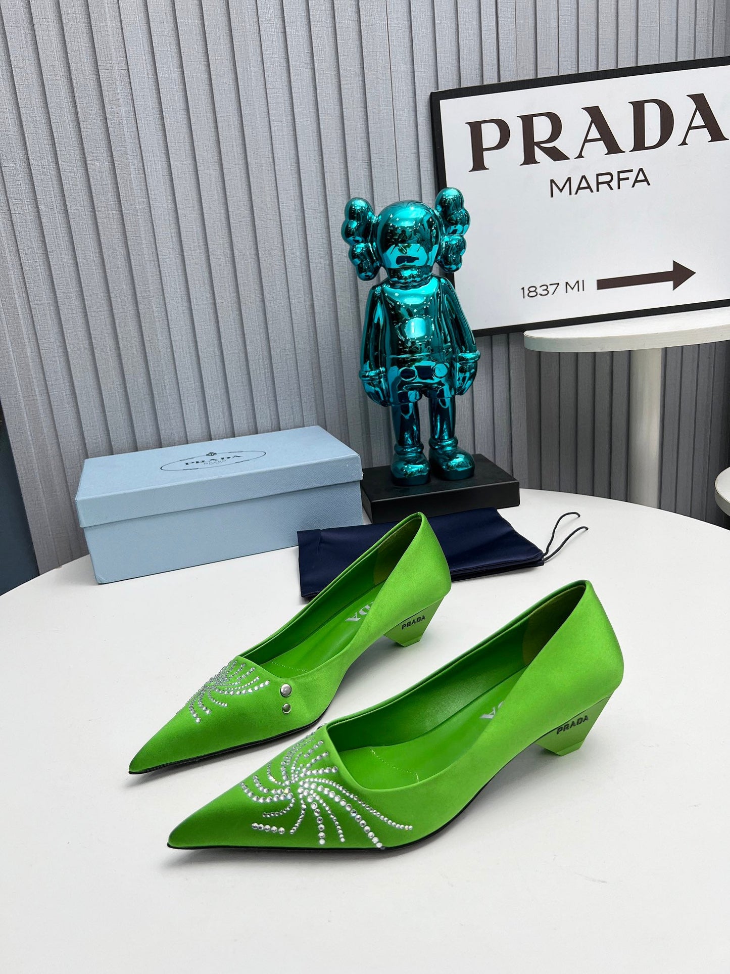 Prada 26SS Pumps 4cm Green Satin 680963