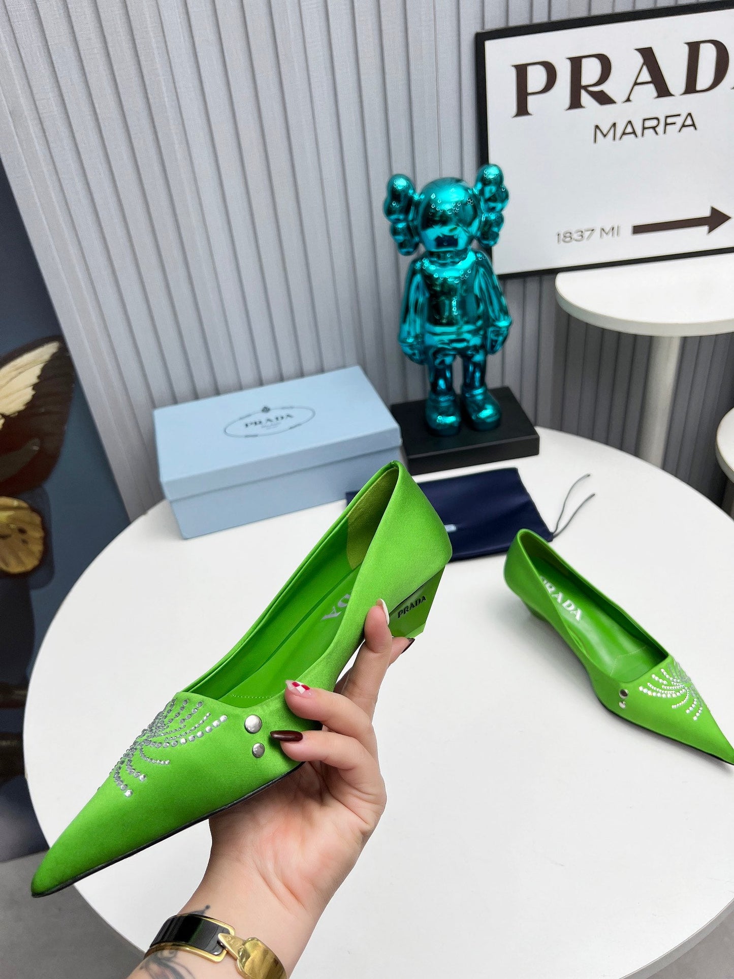 Prada 26SS Pumps 4cm Green Satin 680963