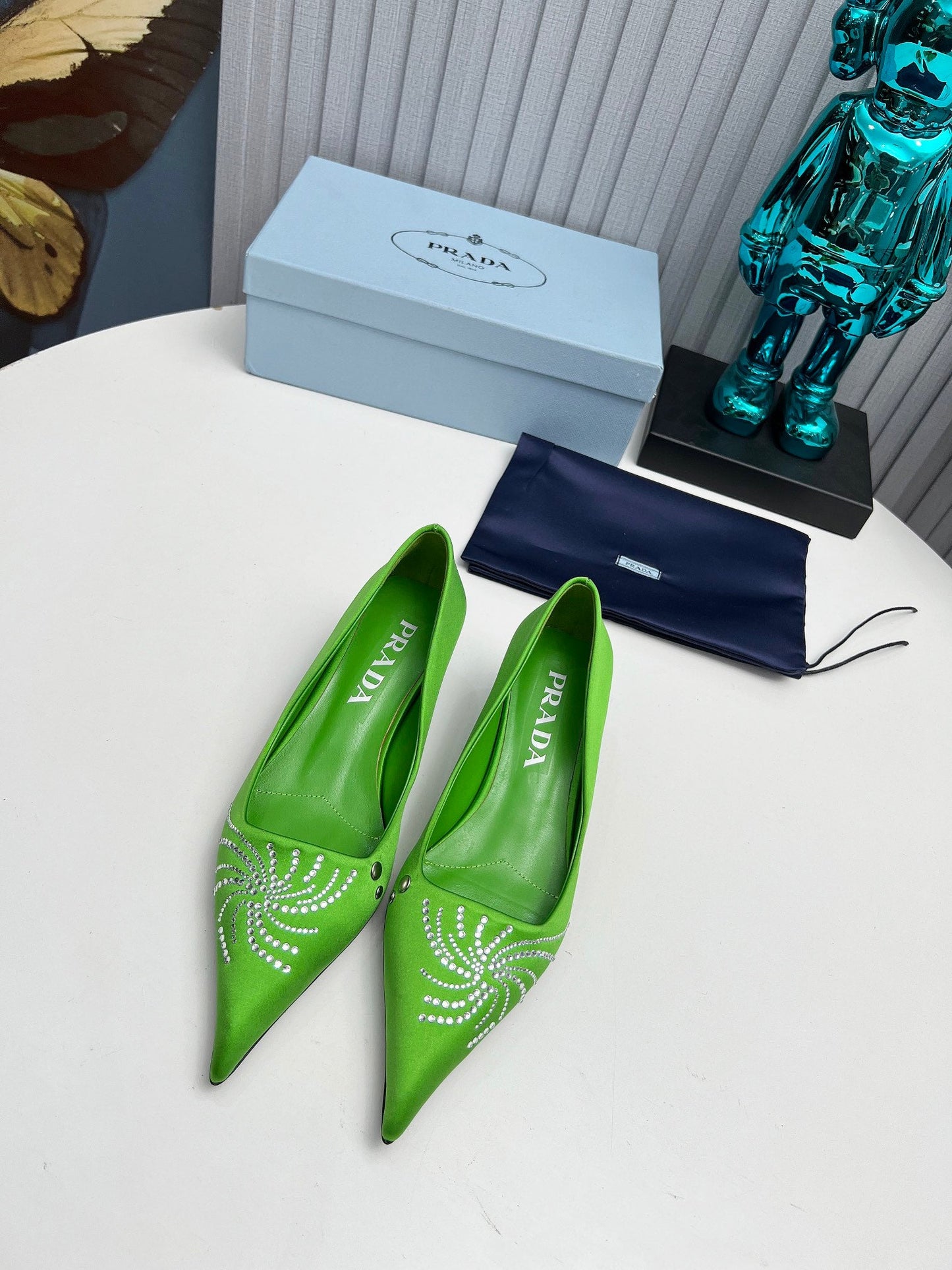 Prada 26SS Pumps 4cm Green Satin 680963