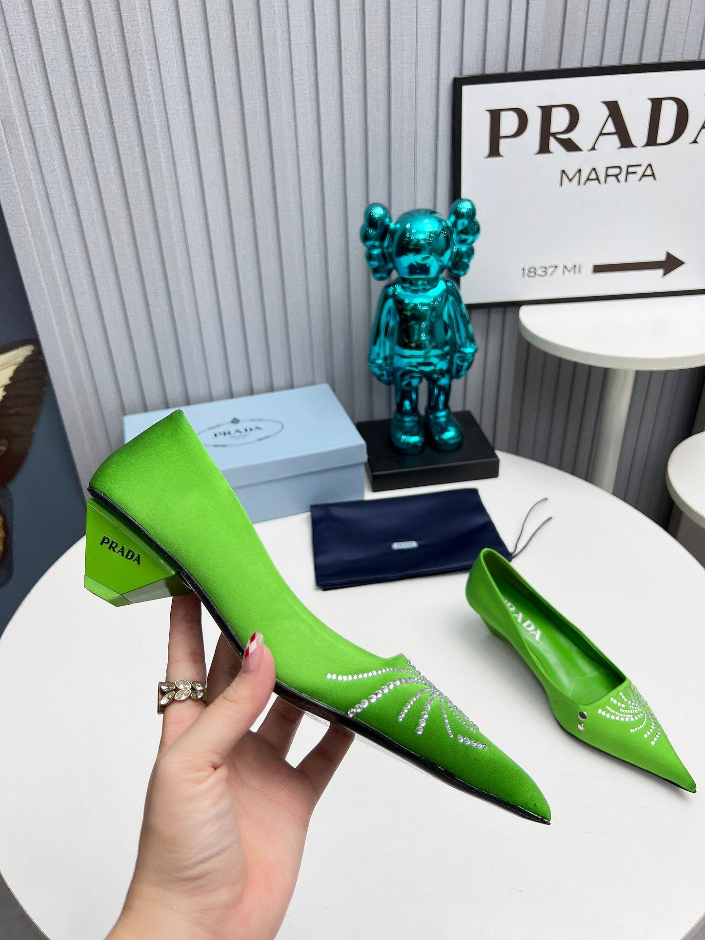 Prada 26SS Pumps 4cm Green Satin 680963