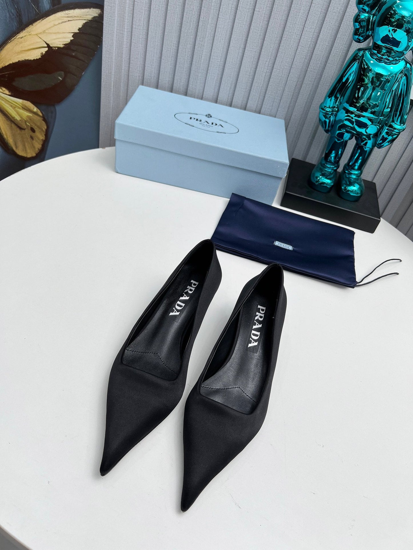 Prada 26SS Pointed-Toe Pumps 4cm Black Satin 680949