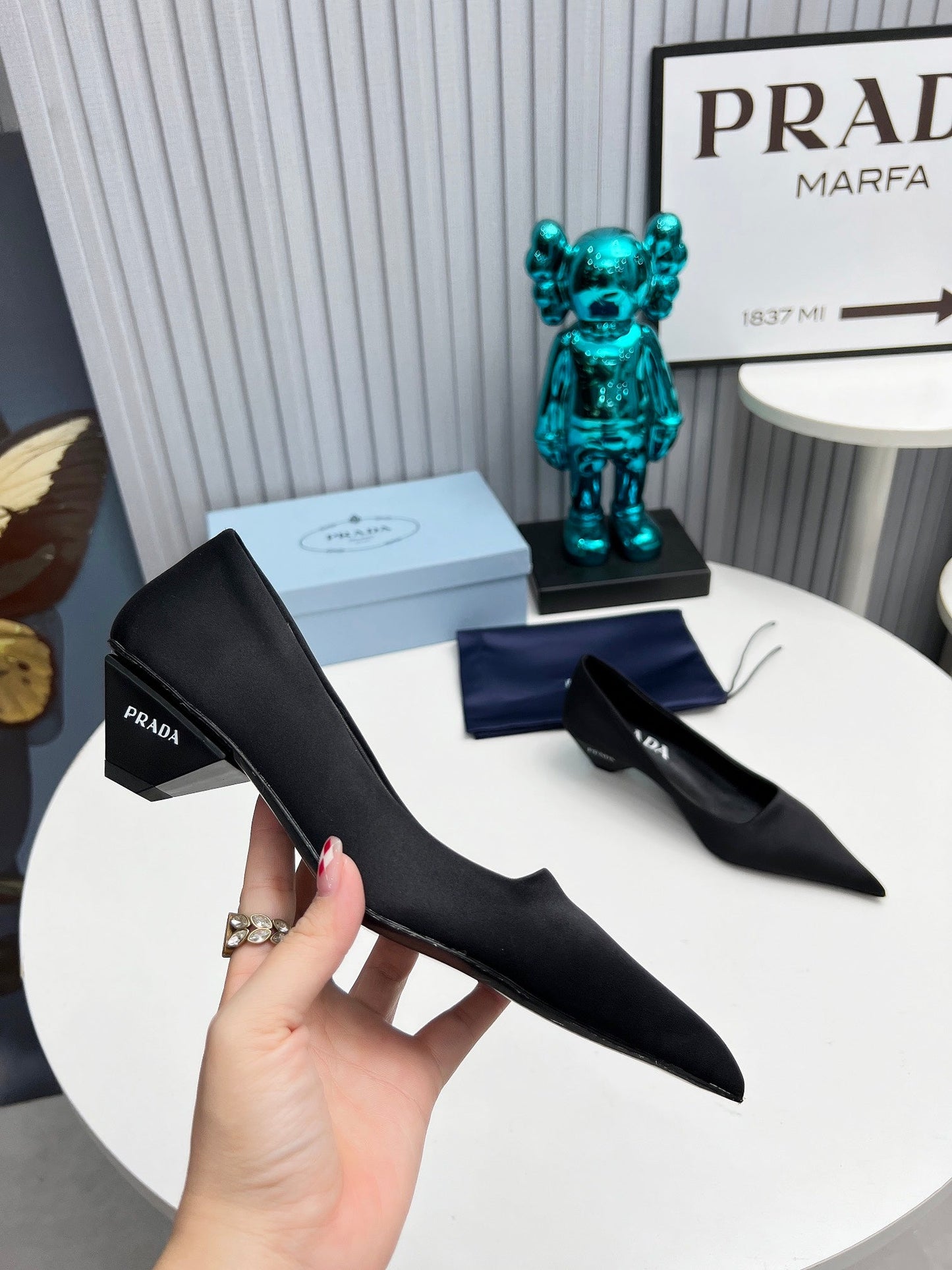 Prada 26SS Pointed-Toe Pumps 4cm Black Satin 680949