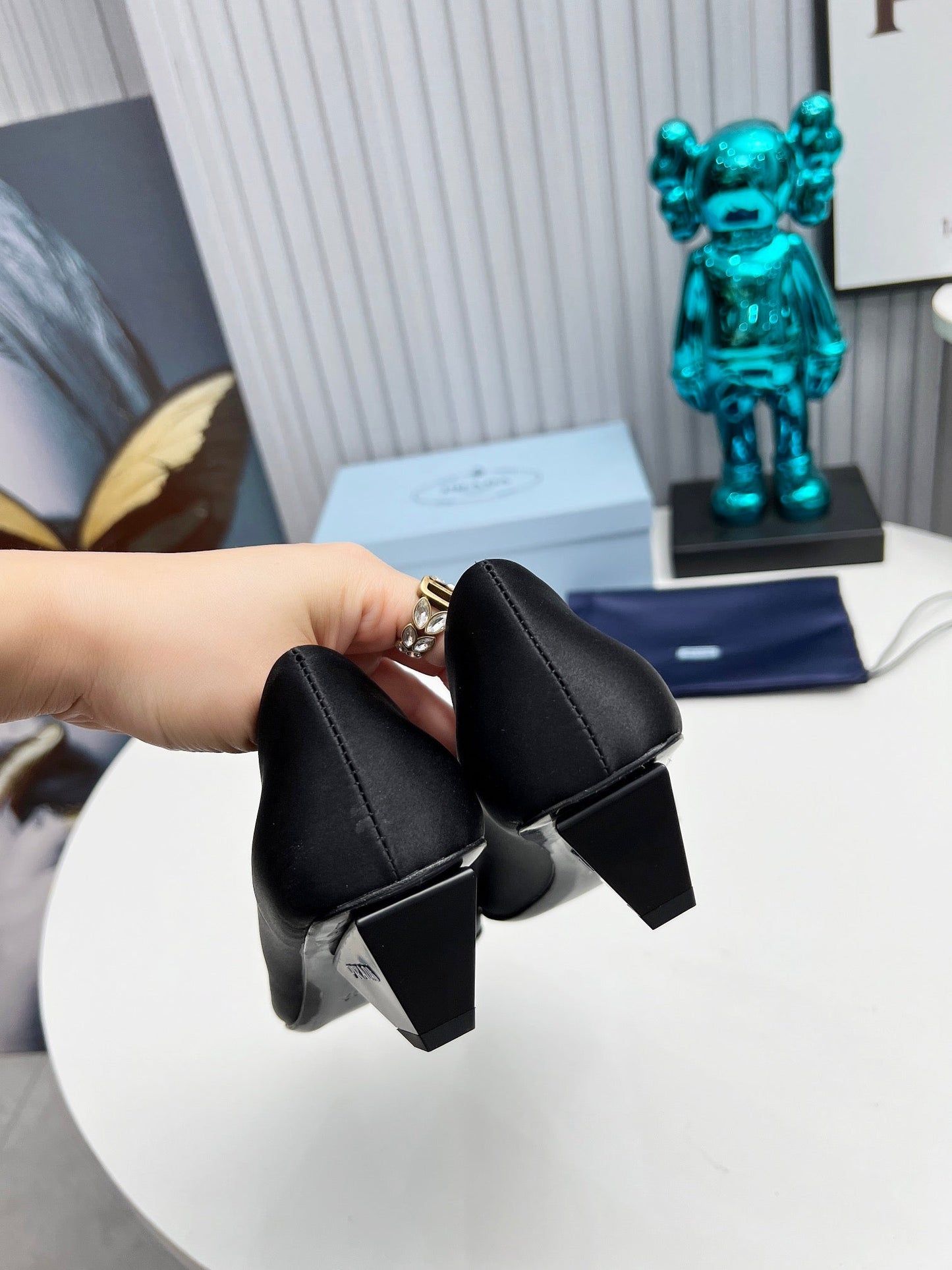 Prada 26SS Pointed-Toe Pumps 4cm Black Satin 680949