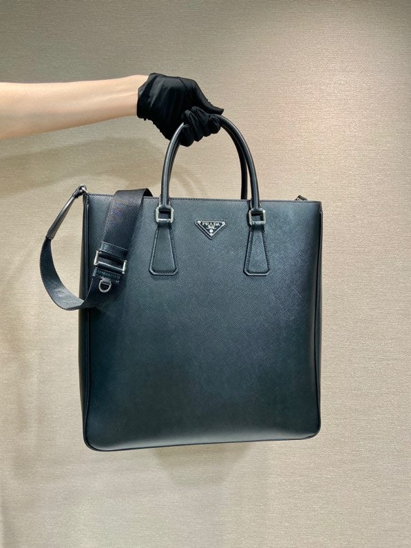 Prada Triangle-Logo Tote Bag Black Saffiano Leather