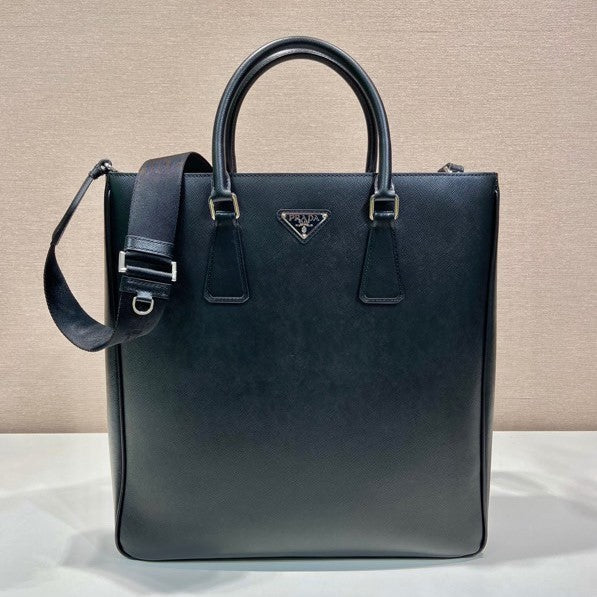 Prada Triangle-Logo Tote Bag Black Saffiano Leather