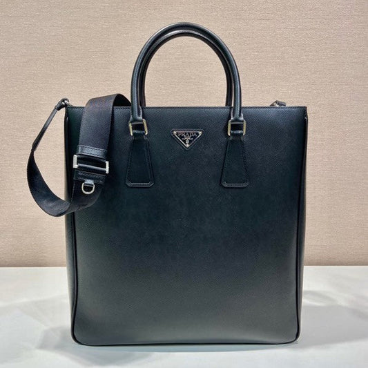 Prada Triangle-Logo Tote Bag Black Saffiano Leather