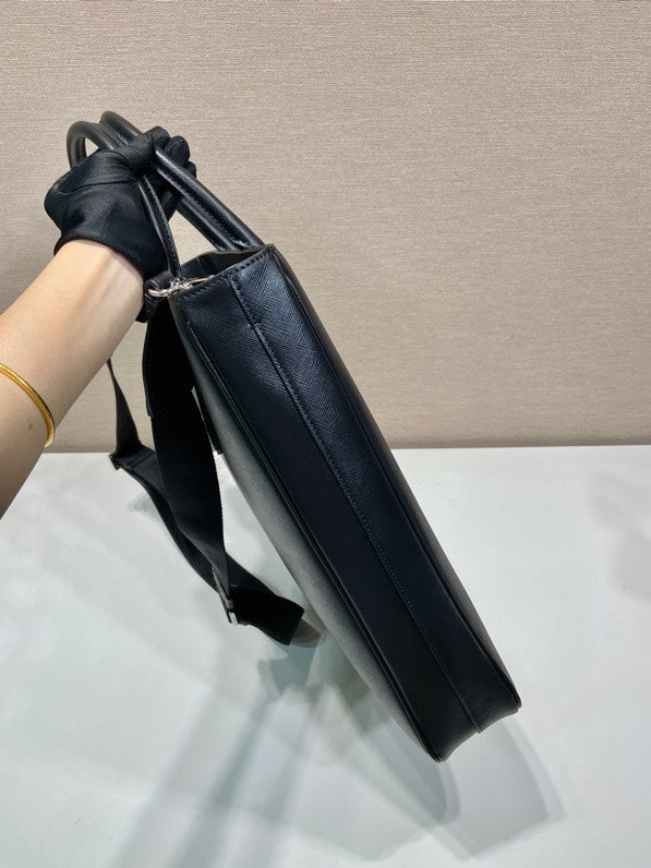 Prada Triangle-Logo Tote Bag Black Saffiano Leather