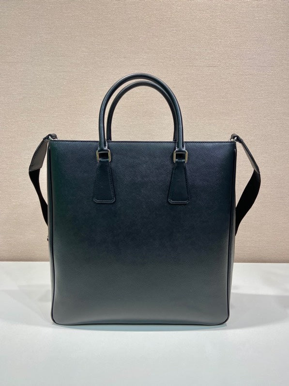 Prada Triangle-Logo Tote Bag Black Saffiano Leather