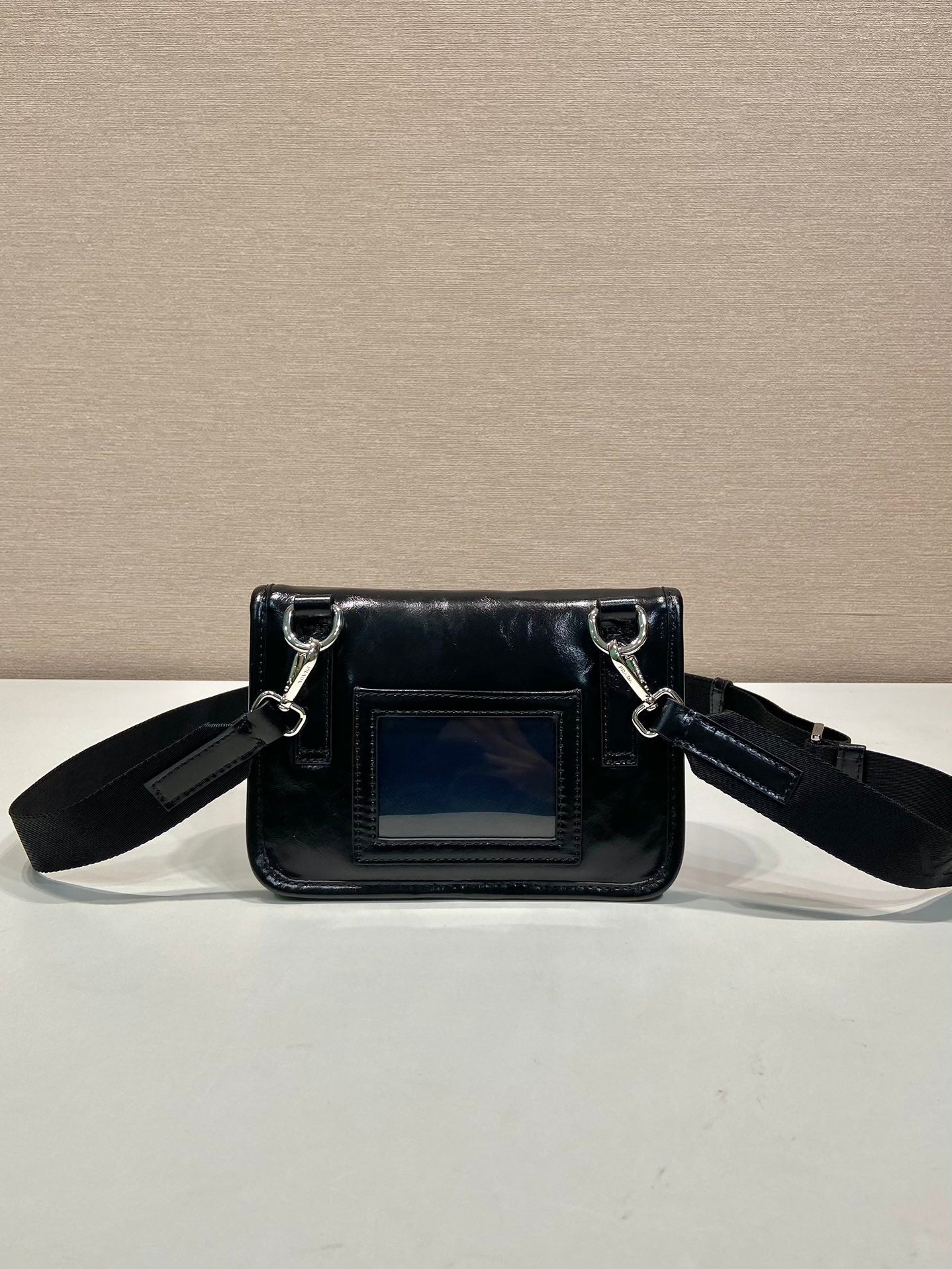 Prada 2026 Smartphone Case 18cm Black Glossy Leather