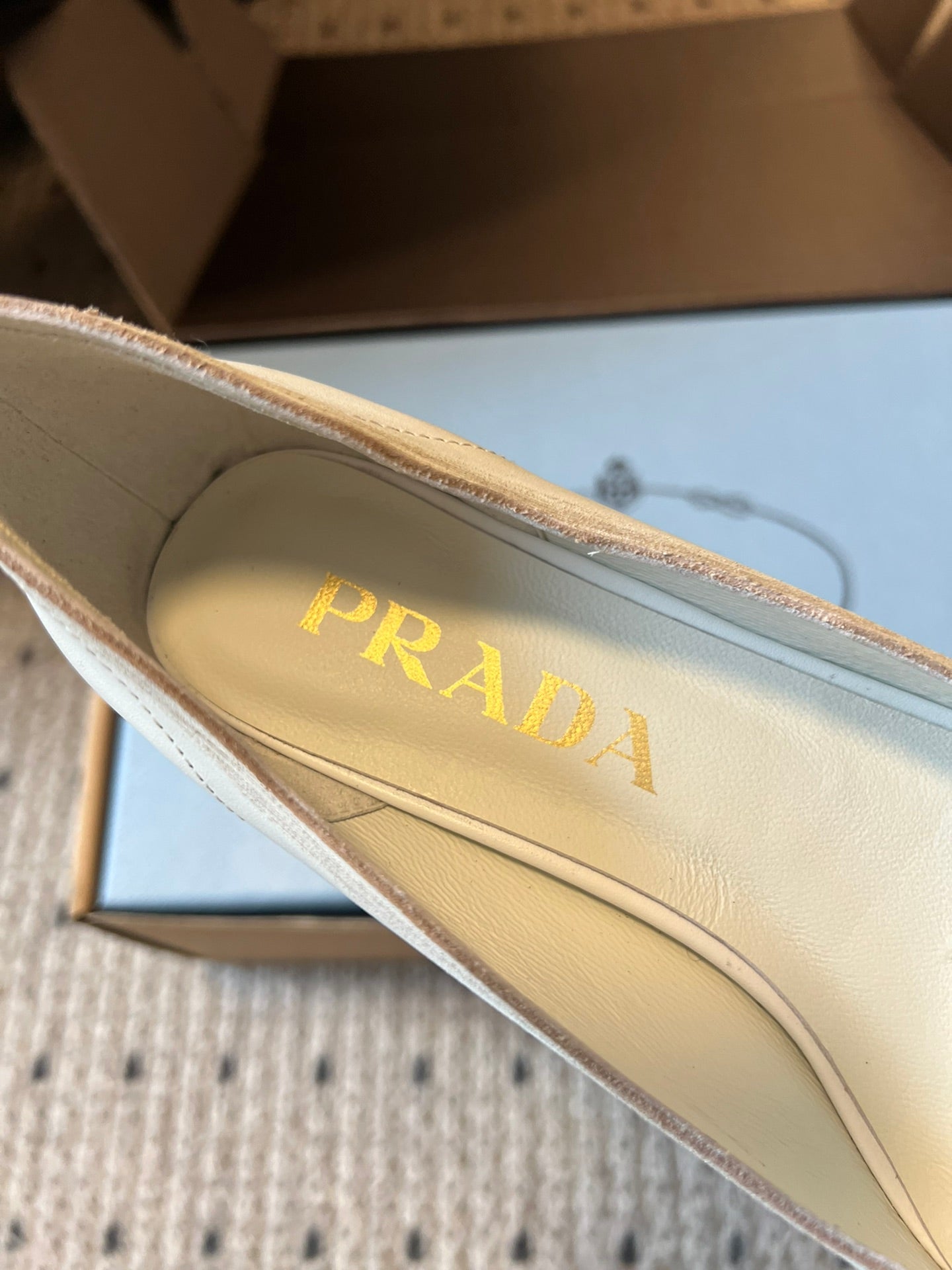 Prada Antiqued Pumps 55mm White Calfskin 606397