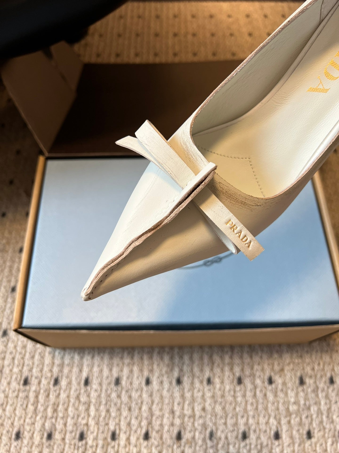 Prada Antiqued Pumps 55mm White Calfskin 606397