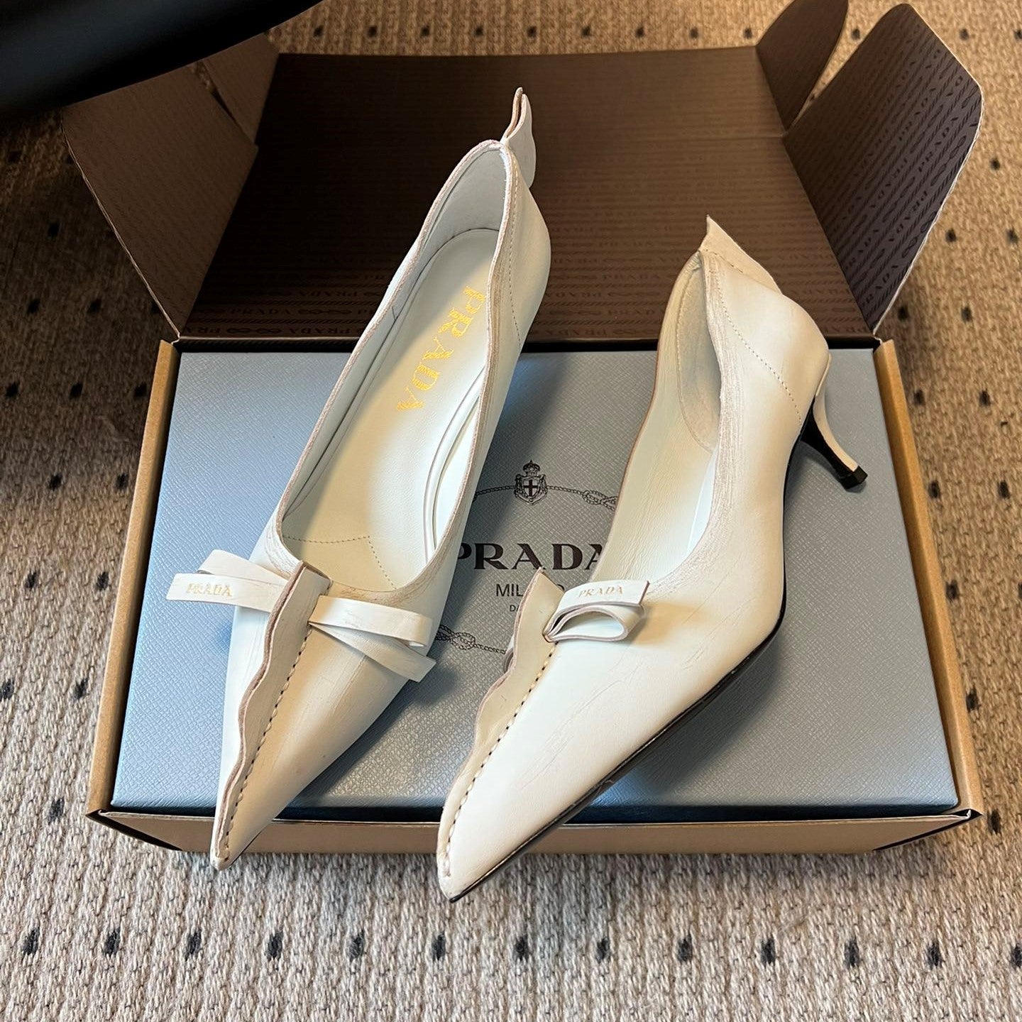 Prada Antiqued Pumps 55mm White Calfskin 606397