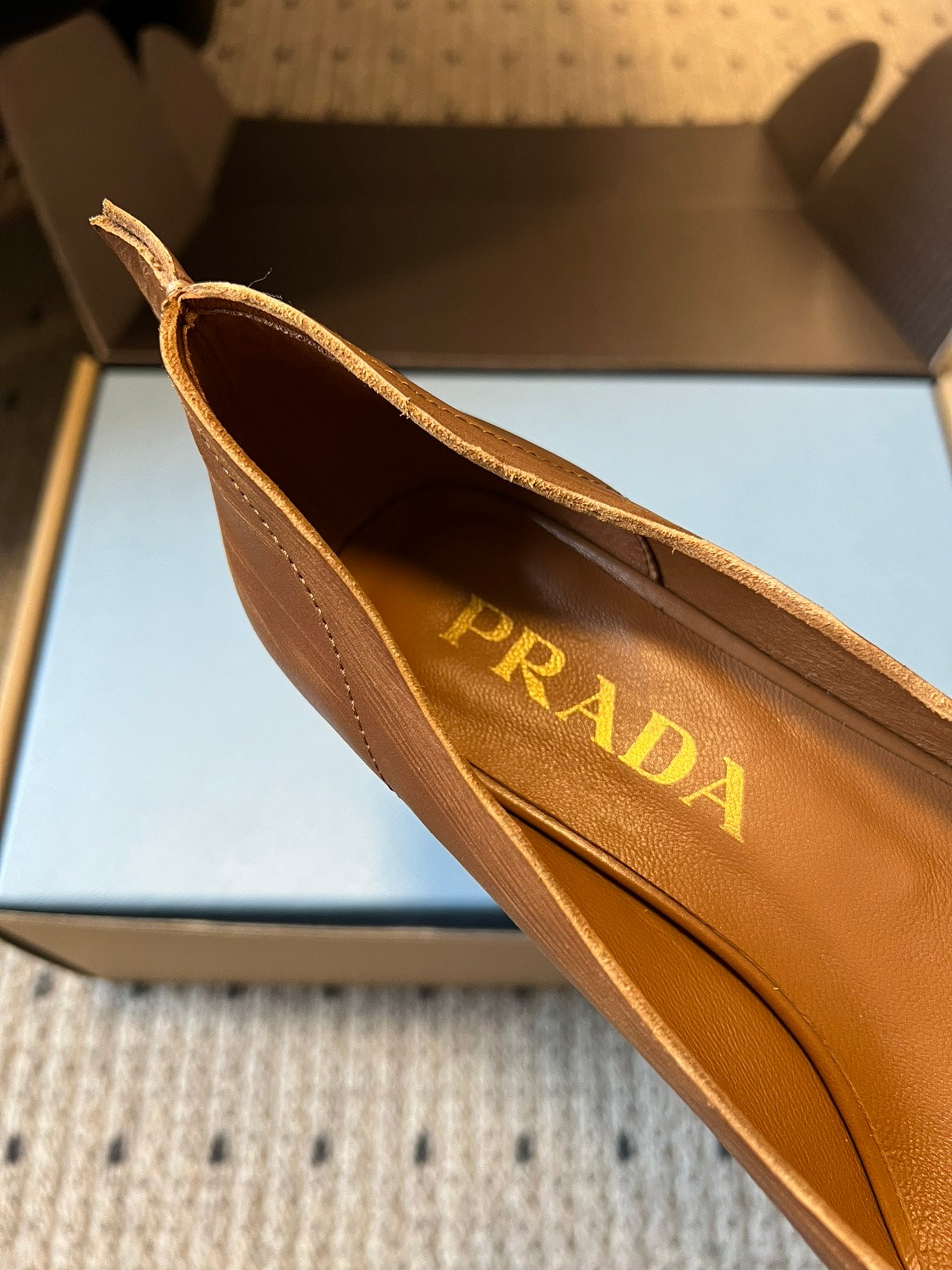 Prada Antiqued Pumps 55mm Tan Calfskin 606398