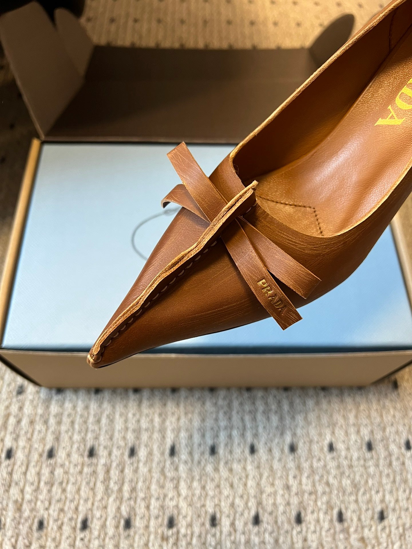 Prada Antiqued Pumps 55mm Tan Calfskin 606398