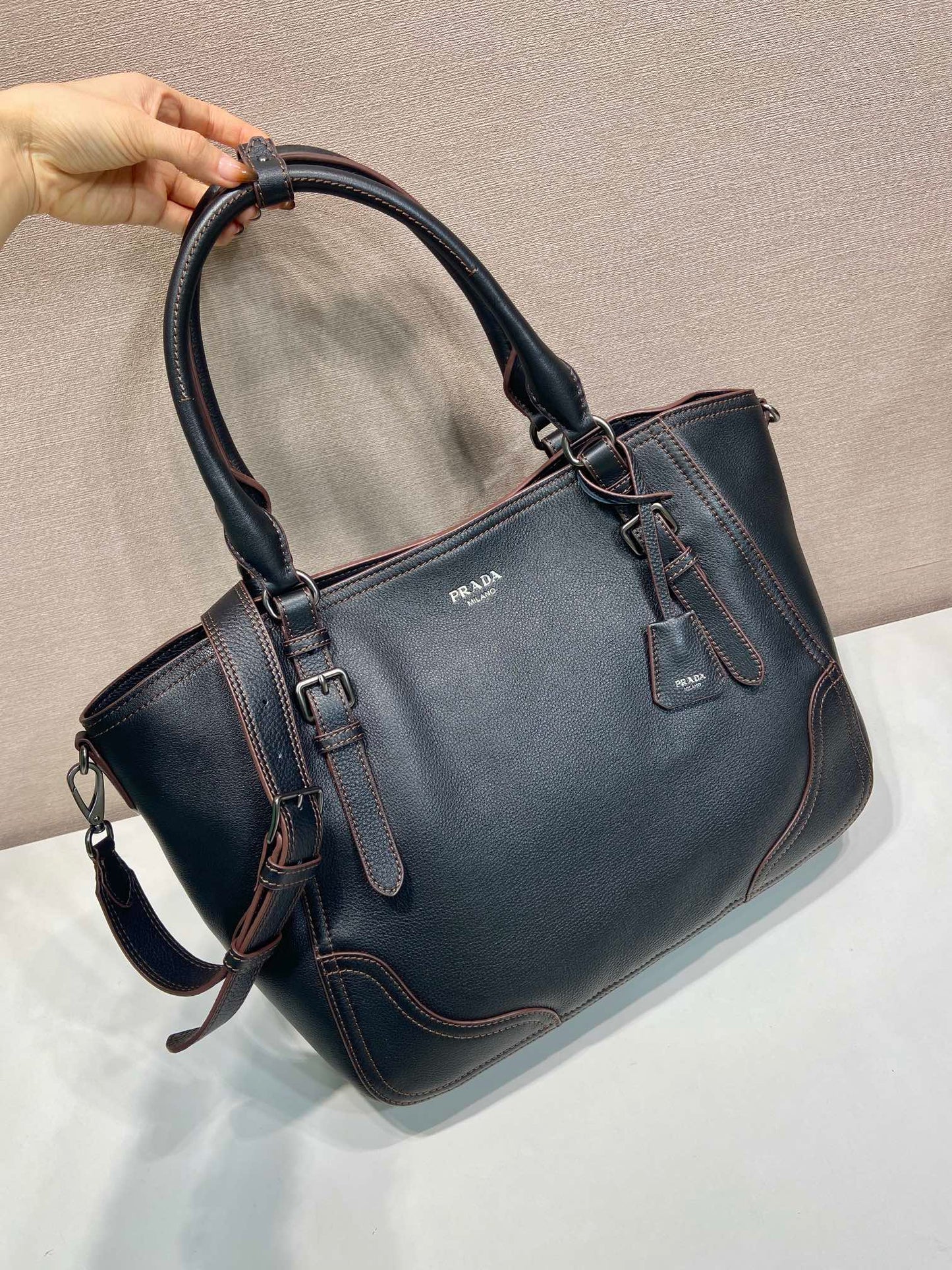Prada Large Tote Bag 38cm Black Leather
