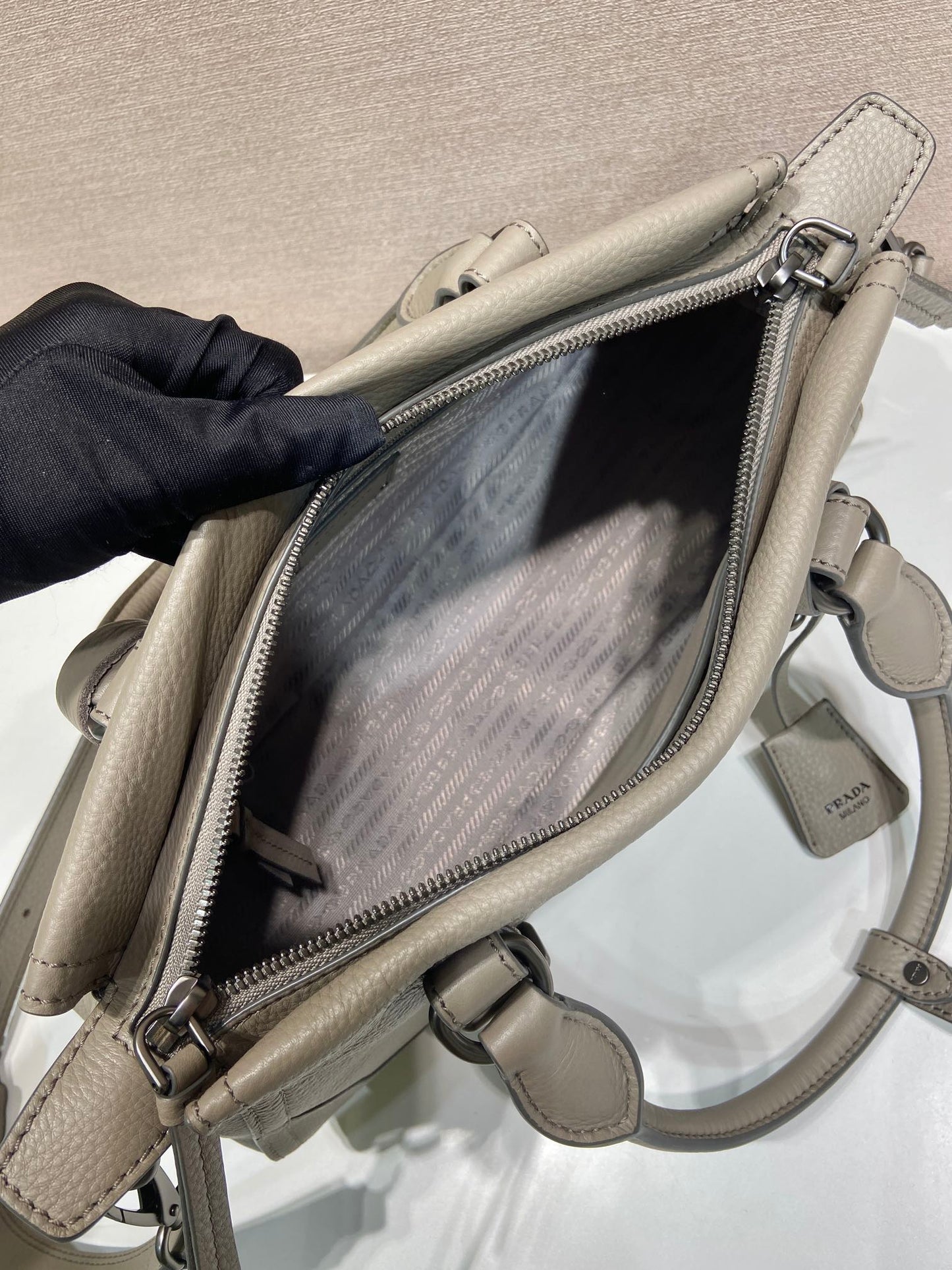 Prada Large Tote Bag 35cm Taupe Leather