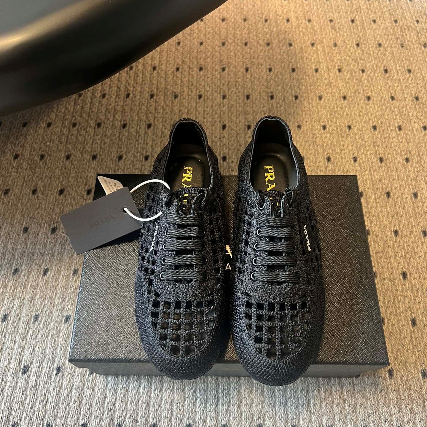 Prada 26s Collapse Sneakers Black Crochet Laced 726978