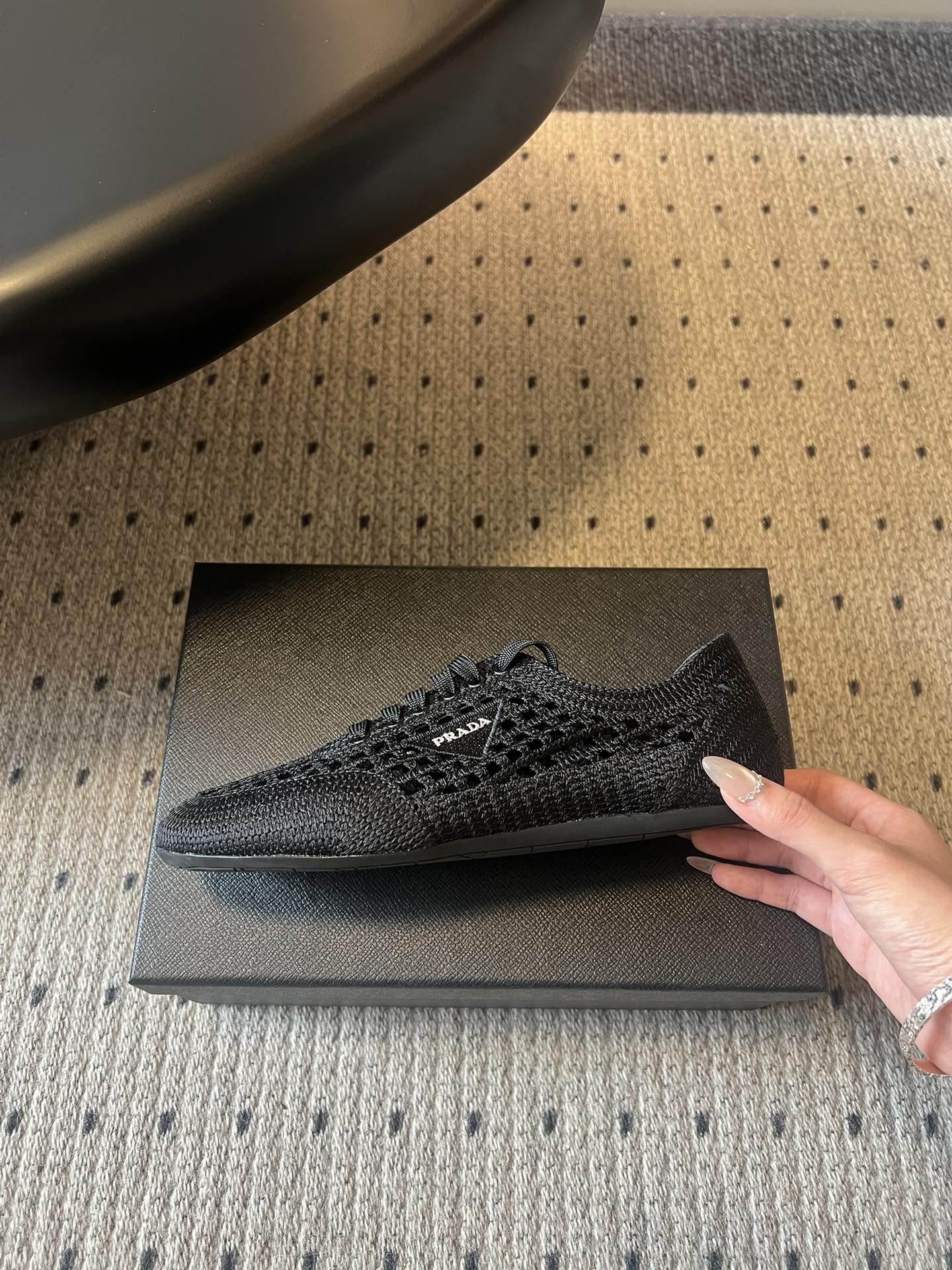Prada 26s Collapse Sneakers Black Crochet Laced 726978