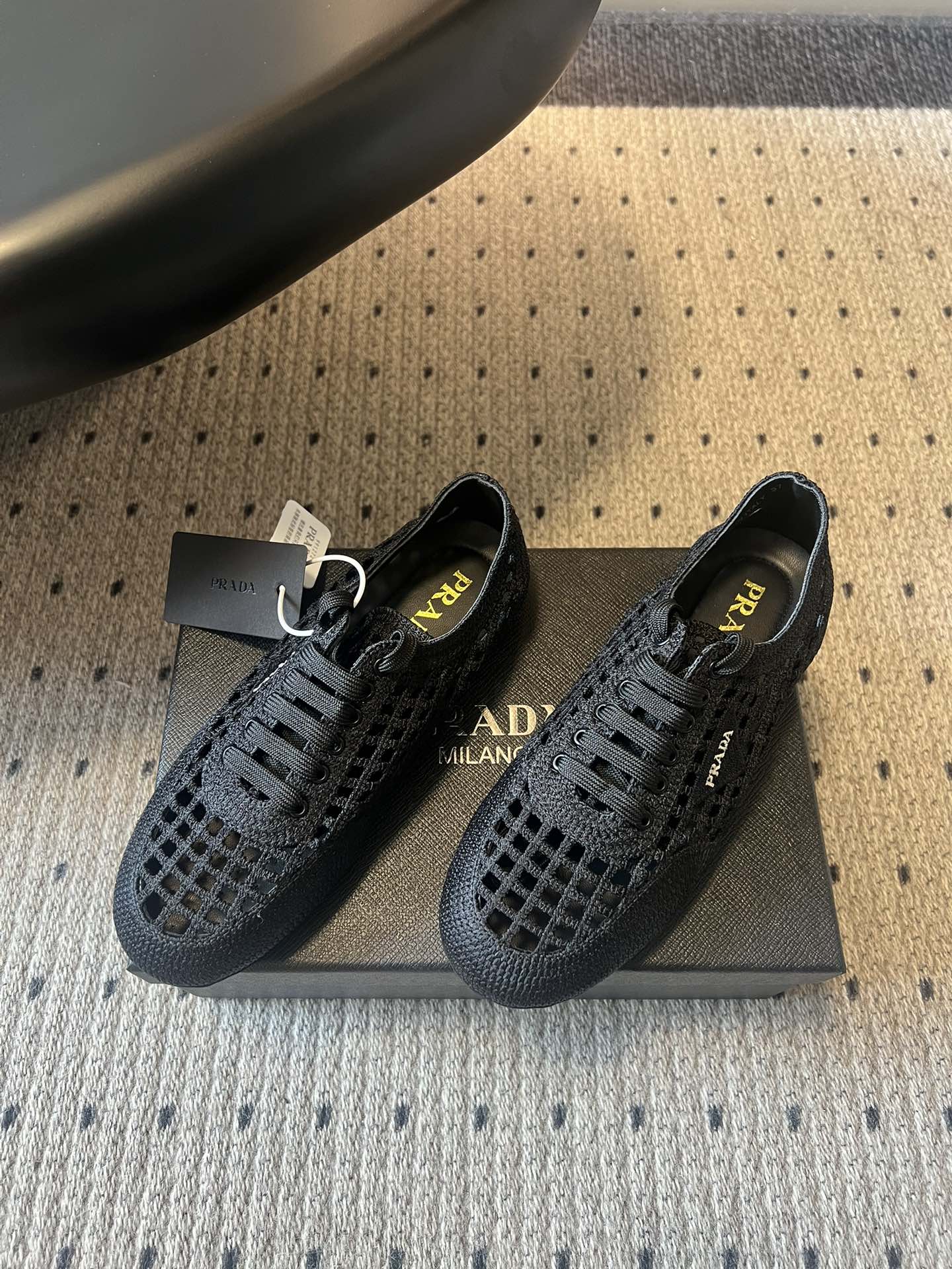 Prada 26s Collapse Sneakers Black Crochet Laced 726978