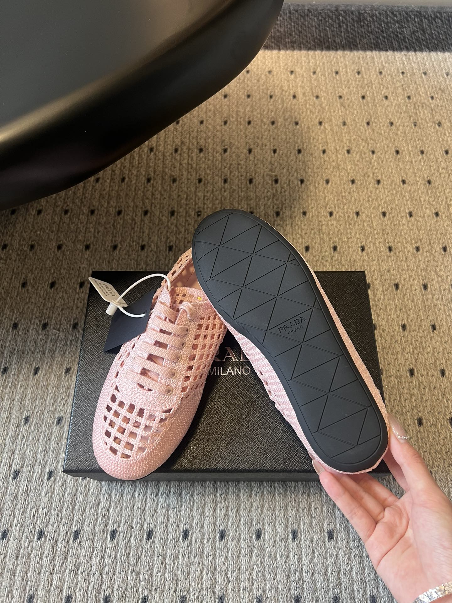 Prada 26s Collapse Sneakers Light Pink Crochet Laced 726979