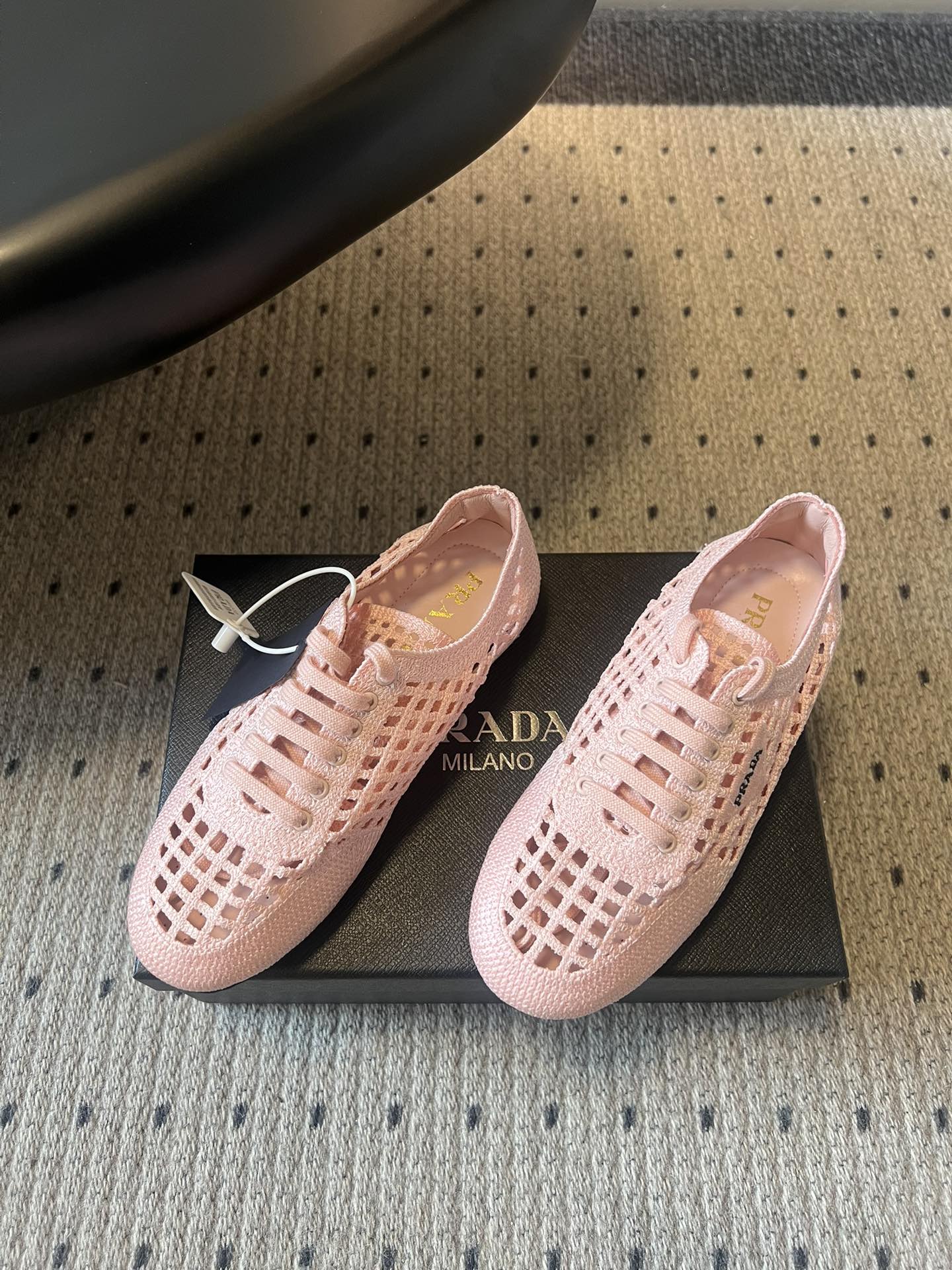 Prada 26s Collapse Sneakers Light Pink Crochet Laced 726979