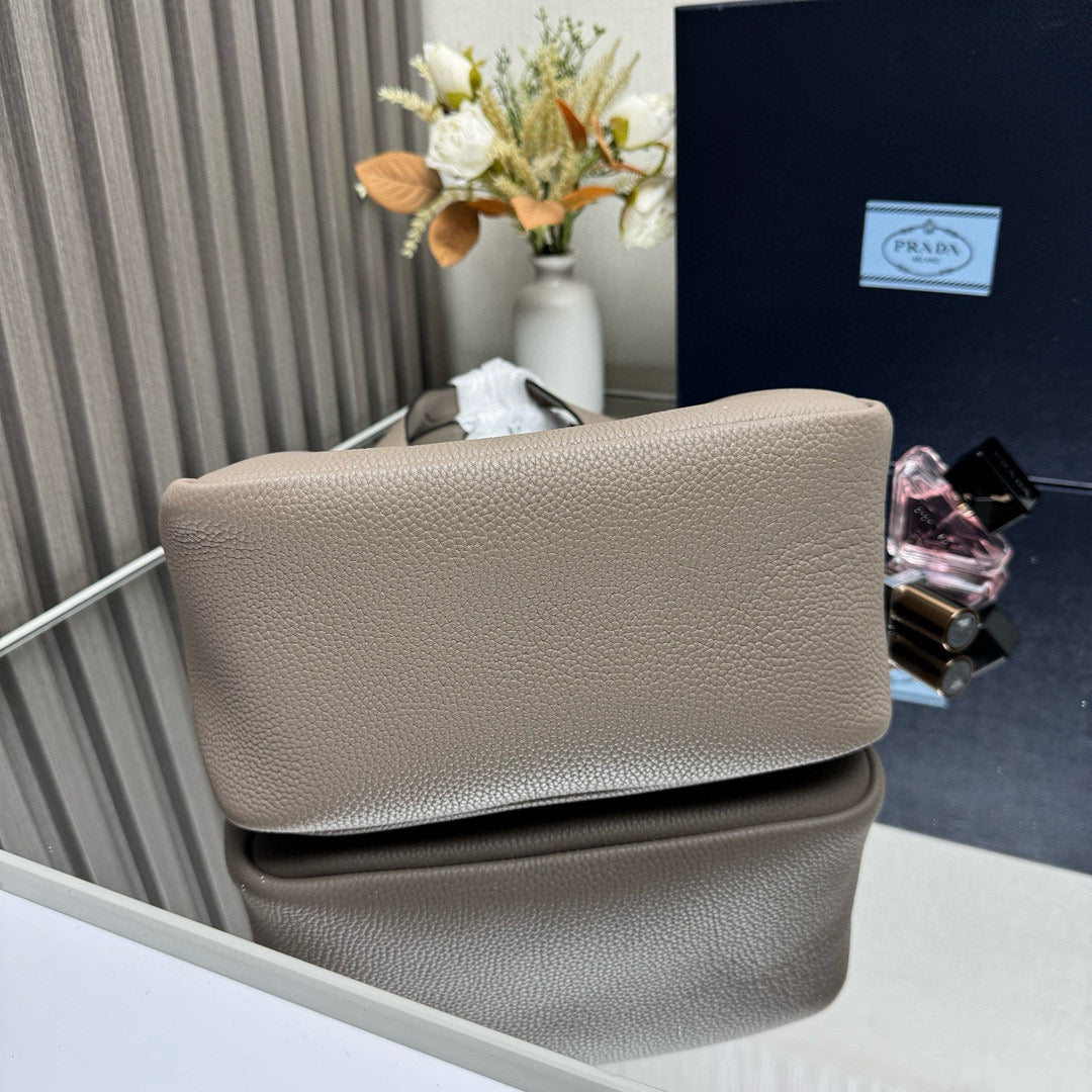 Prada Small Tote Bag Taupe Brown Leather