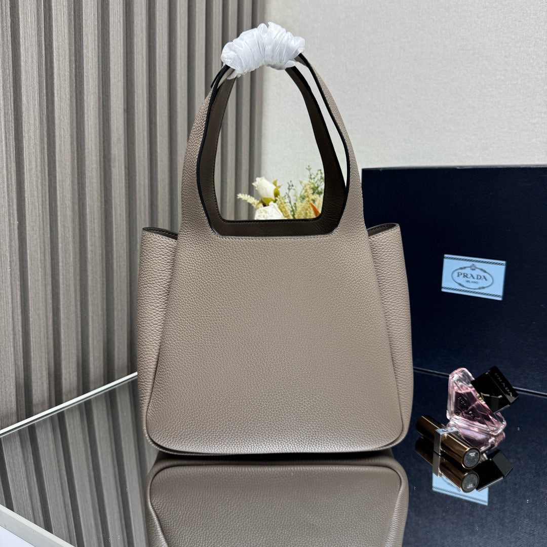 Prada Small Tote Bag Taupe Brown Leather