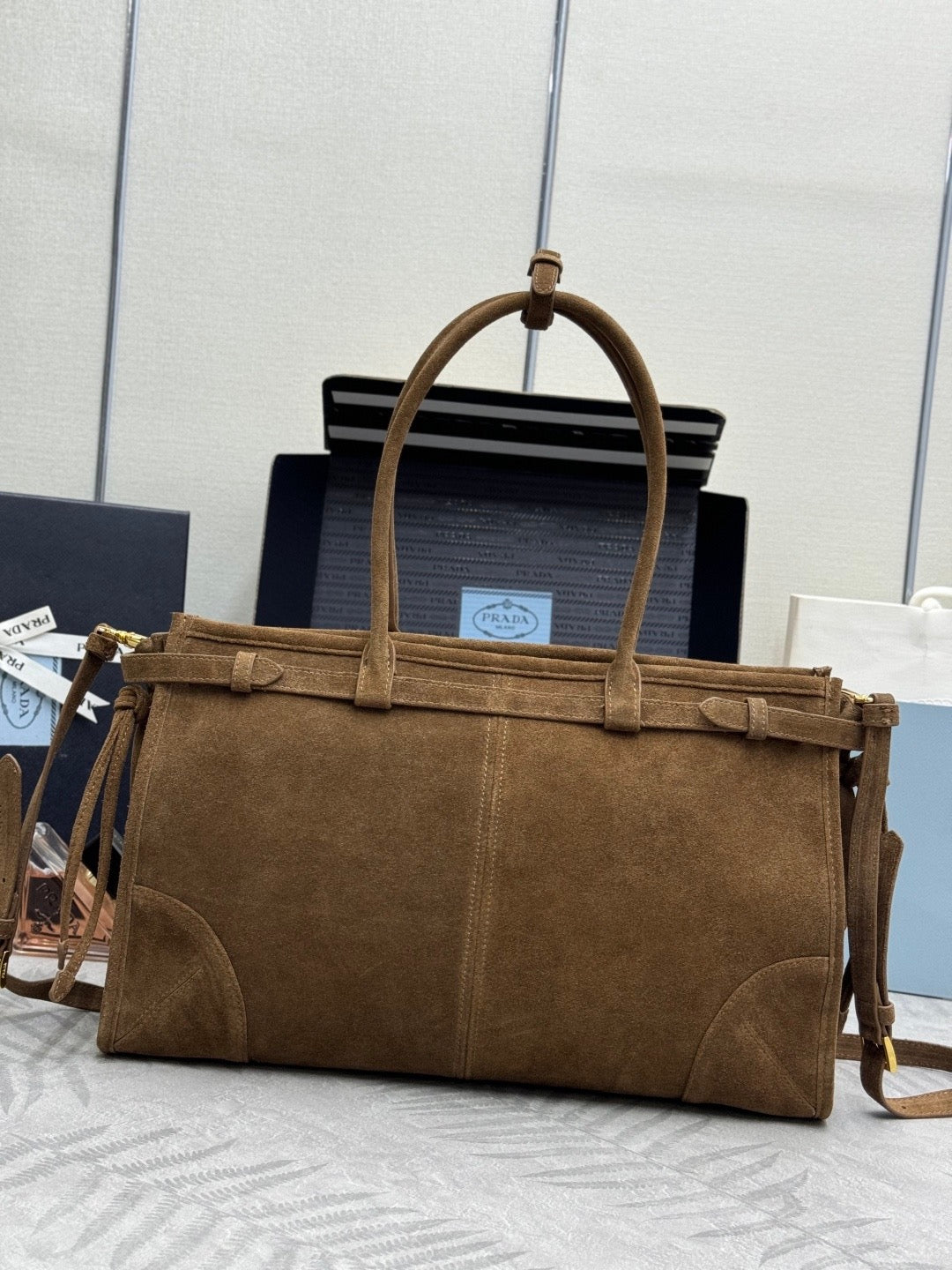 Prada Bonnie Large 38cm Brown Suede