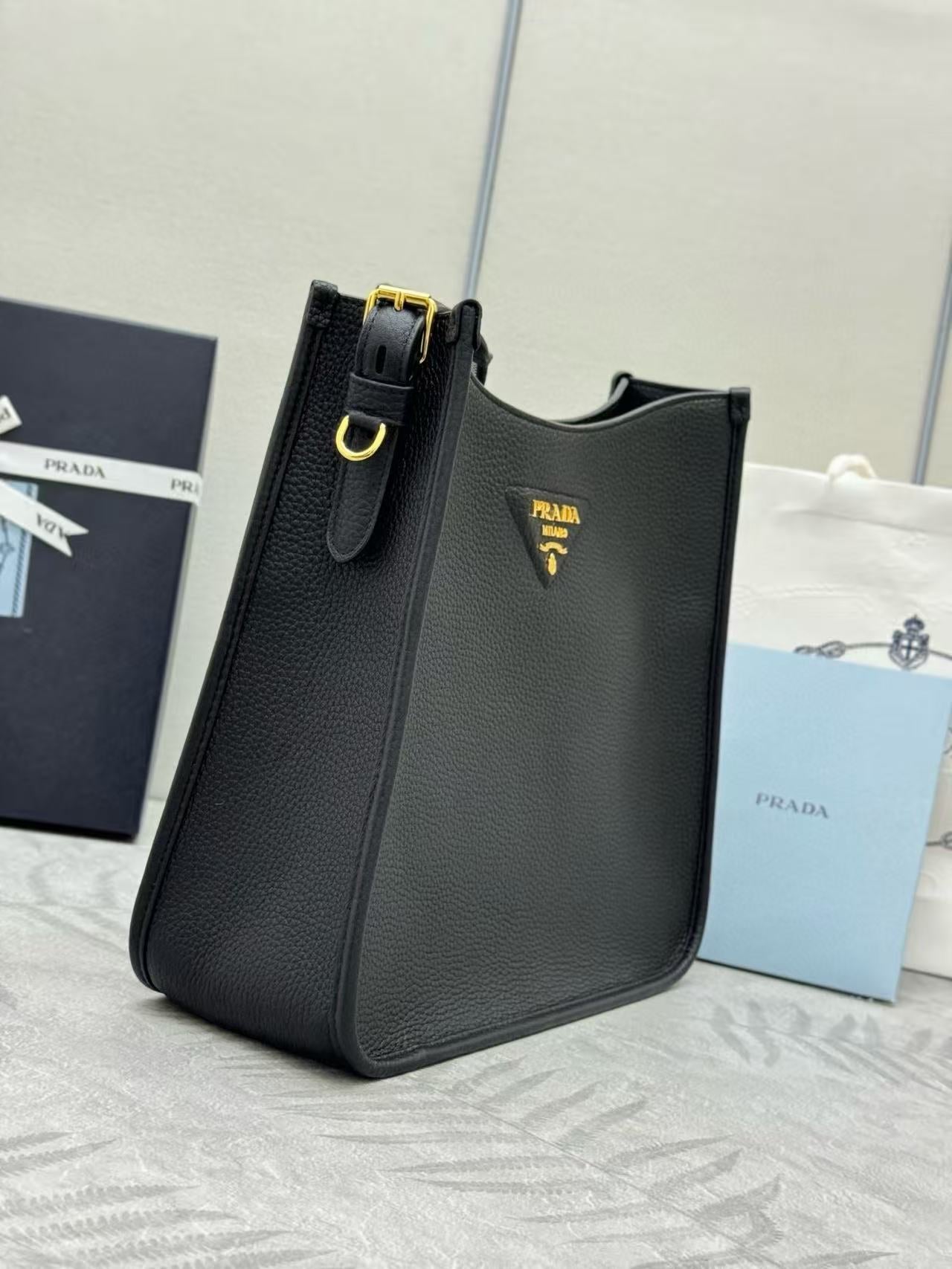 Prada 30cm Bag Black Calfskin Canvas