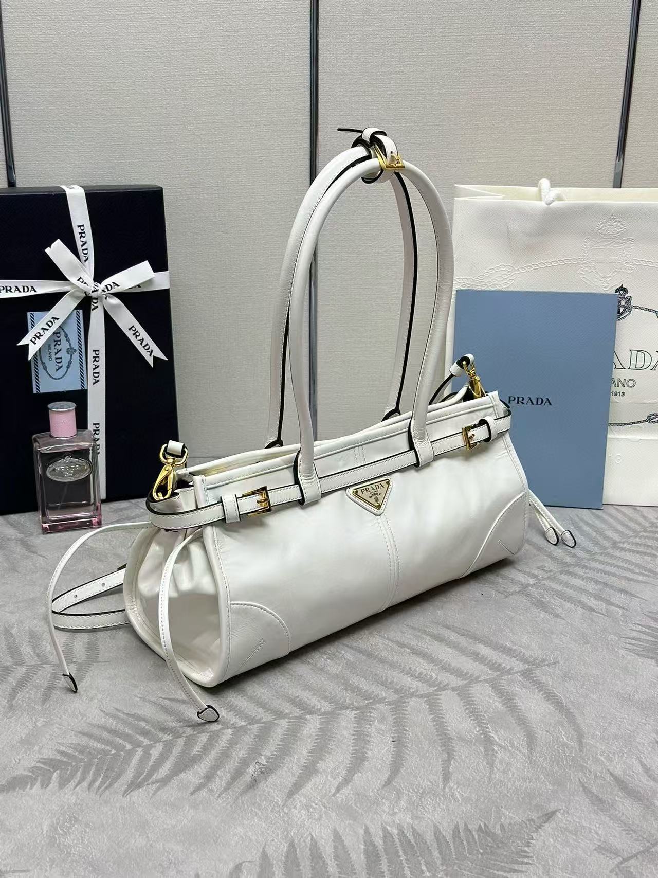 Prada Bonnie Medium Handbag 32cm White Calfskin