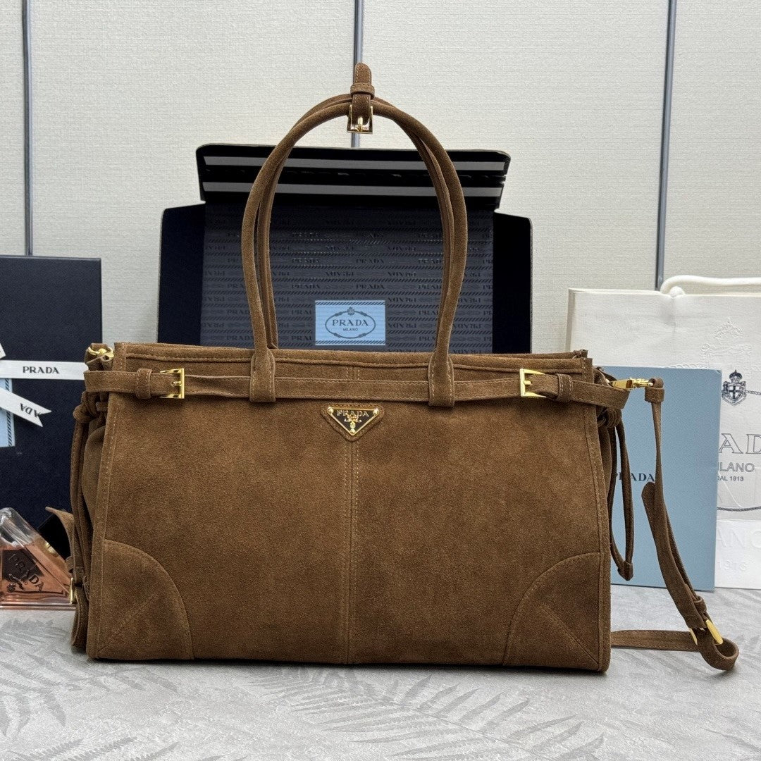 Prada Bonnie Large 38cm Brown Suede