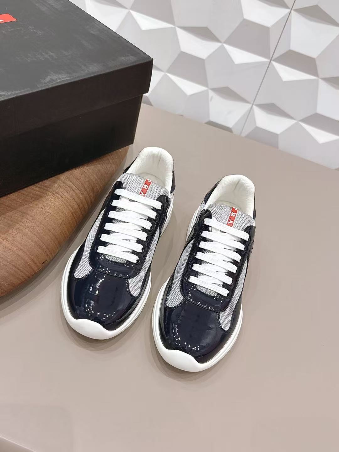 Prada America's Cup Sneaker Dark Blue Patent Leather Mesh