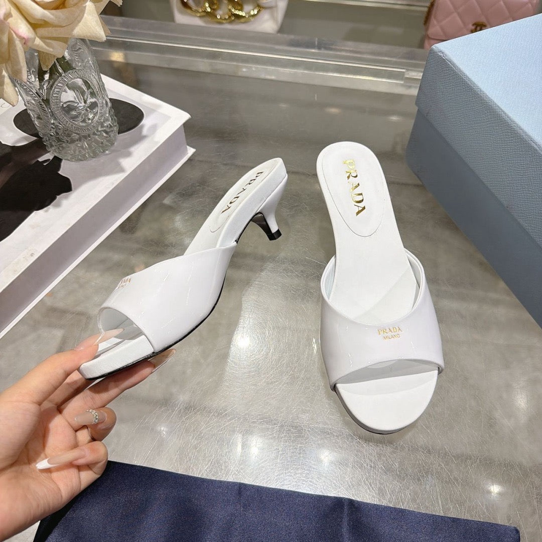 Prada Kitten Heel Sandals 4.5cm White Patent Leather