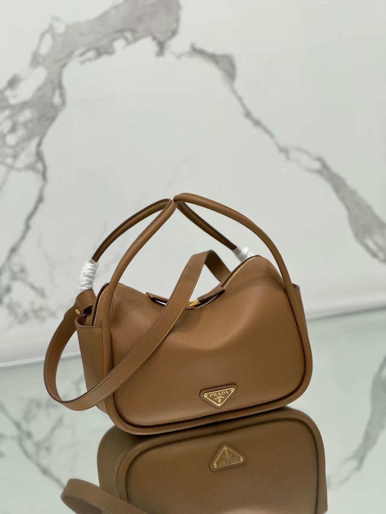 Prada Darling Handbag Caramel Soft Grain Leather