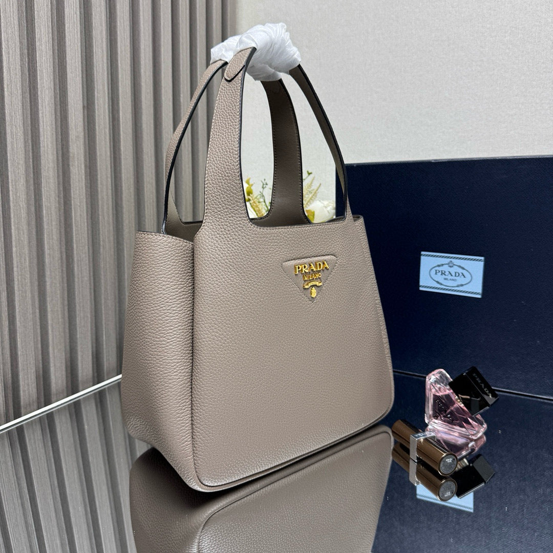 Prada Small Tote Bag Taupe Brown Leather