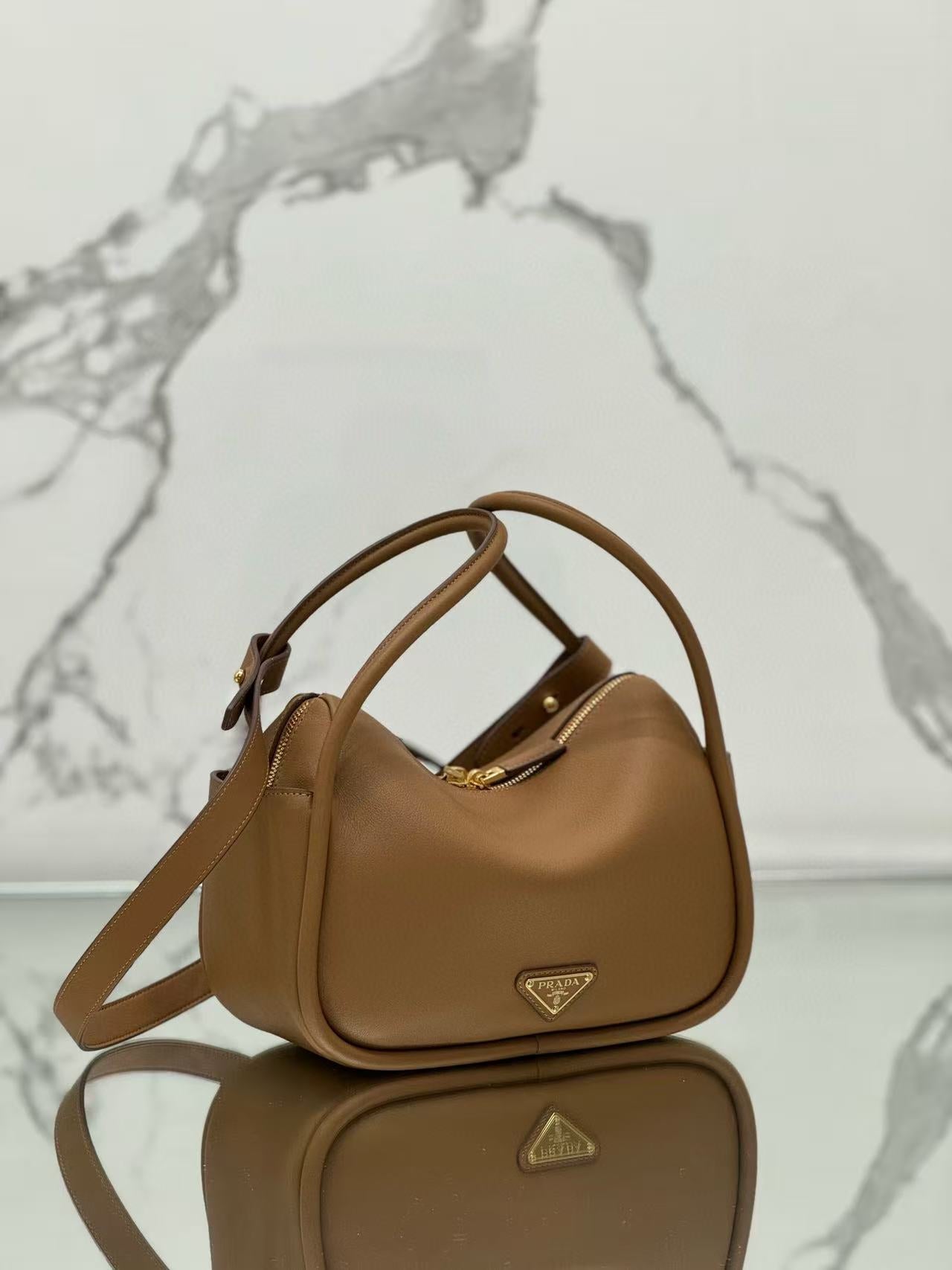 Prada Darling Handbag Caramel Soft Grain Leather