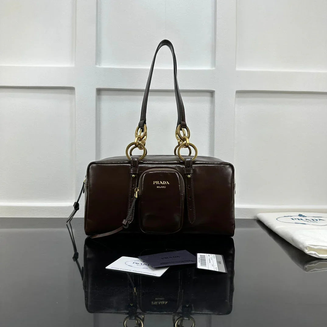 Prada 2026 Dangle Medium Shoulder Bag 30cm Patent Calfskin