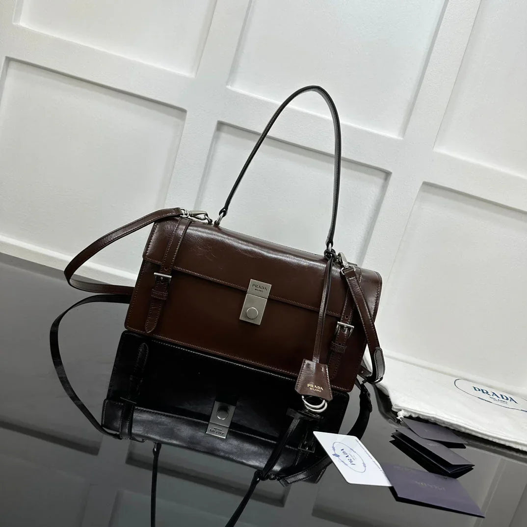 Prada 2026 Medium Shoulder Bag 32cm Patent Calfskin