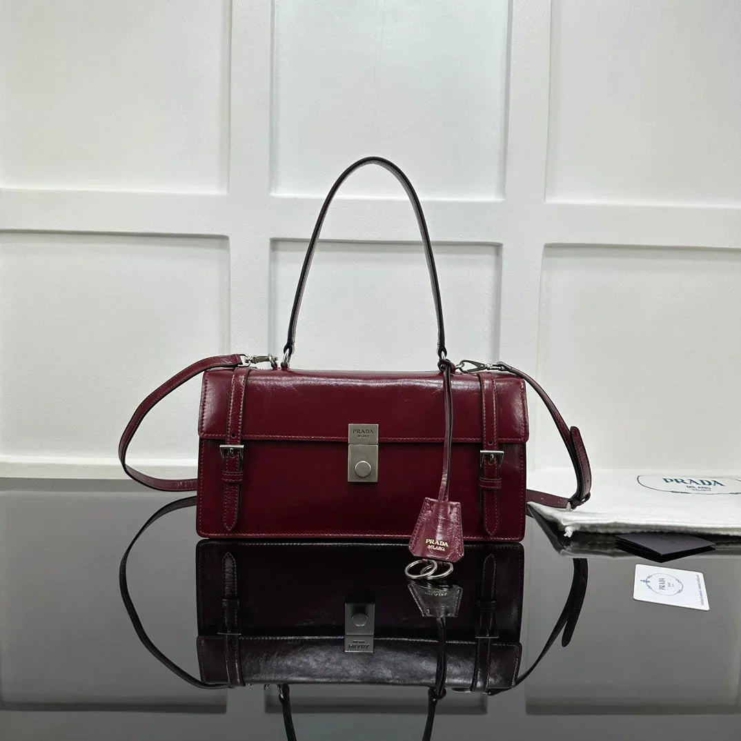 Prada 2026 Medium Shoulder Bag 32cm Patent Calfskin