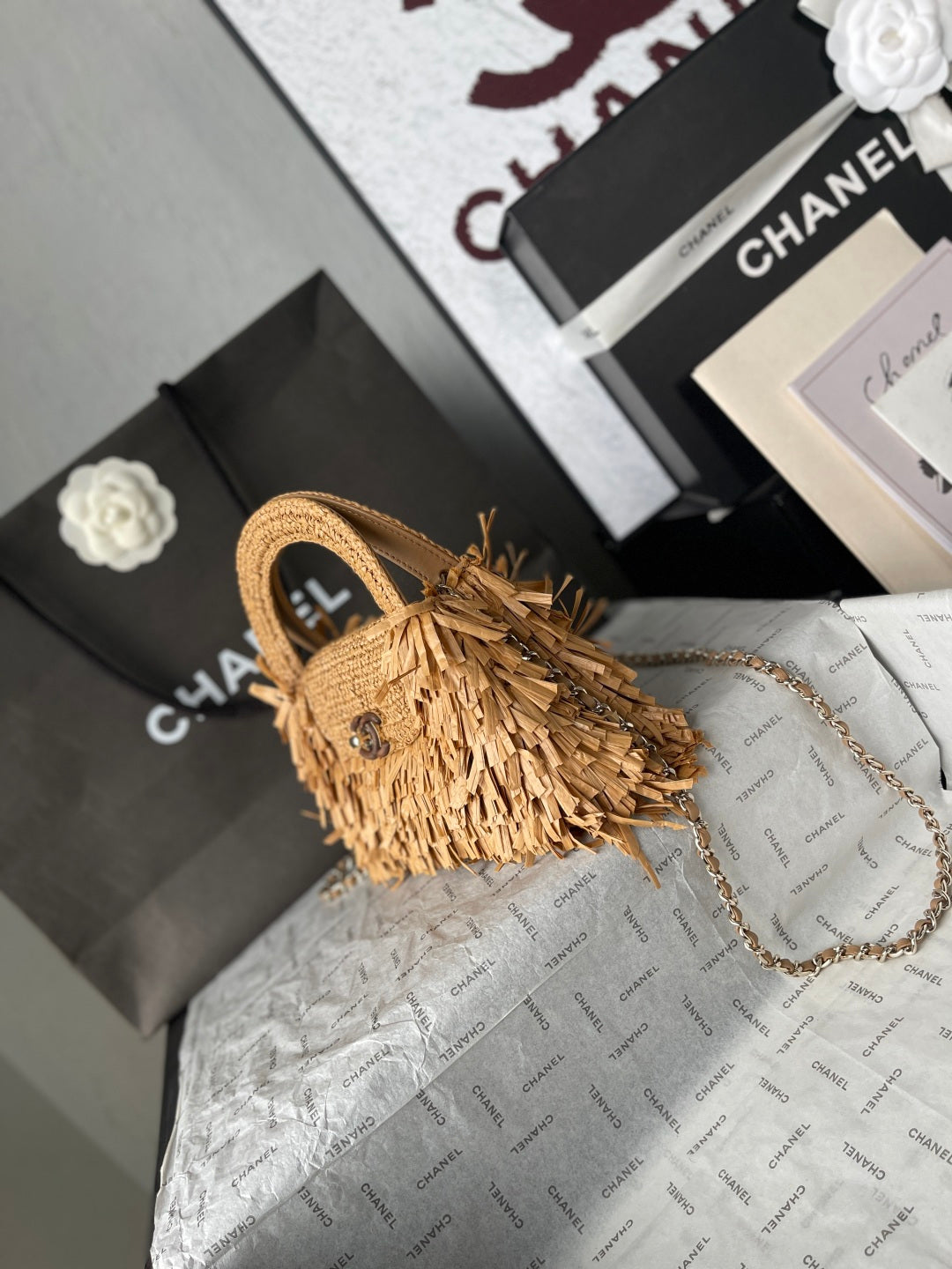 Chanel 2026 Bag 19cm Light Brown Raffia 140935