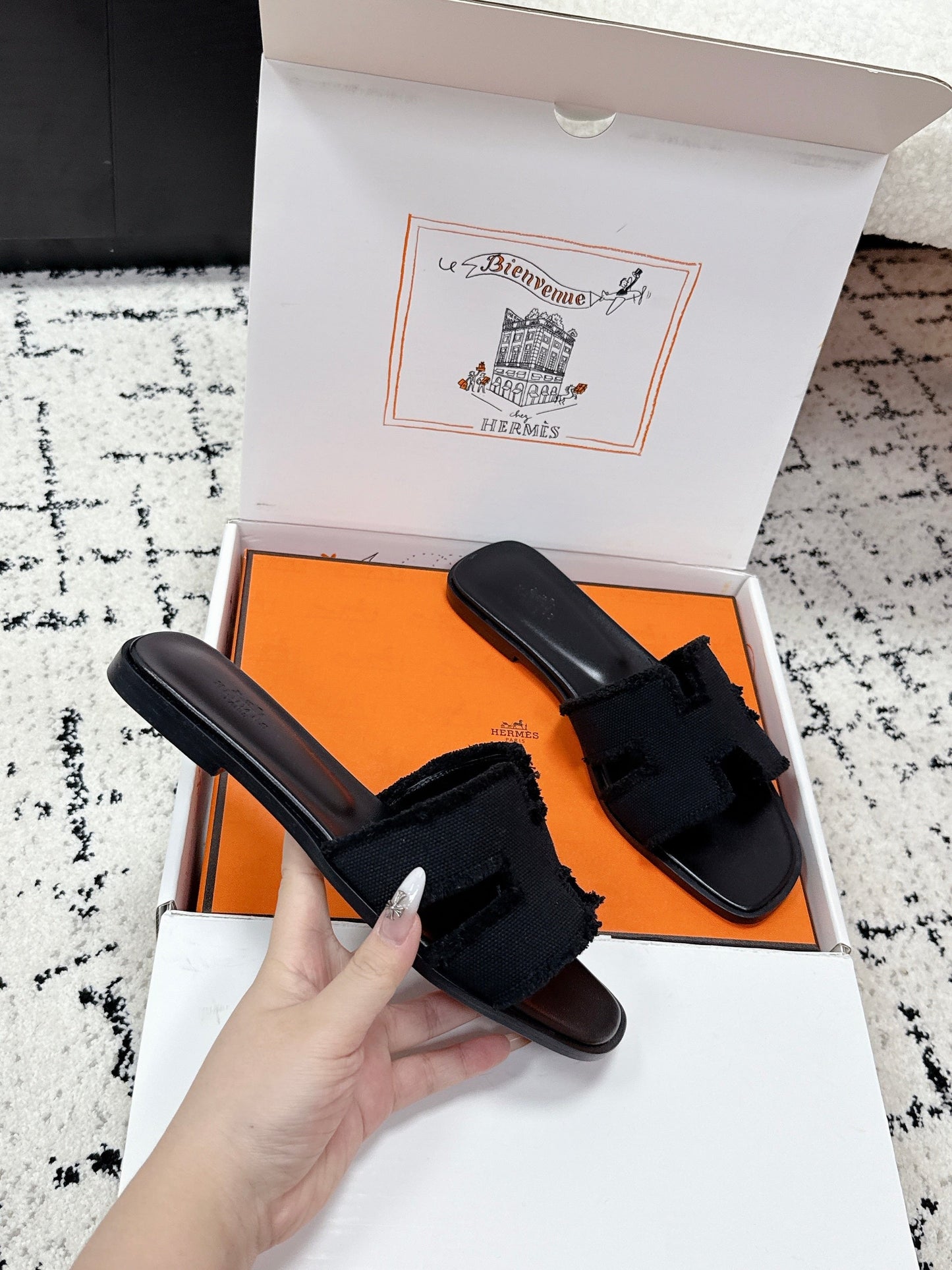 HM 26ss Oran Sandals Black Denim Cowhide 617212