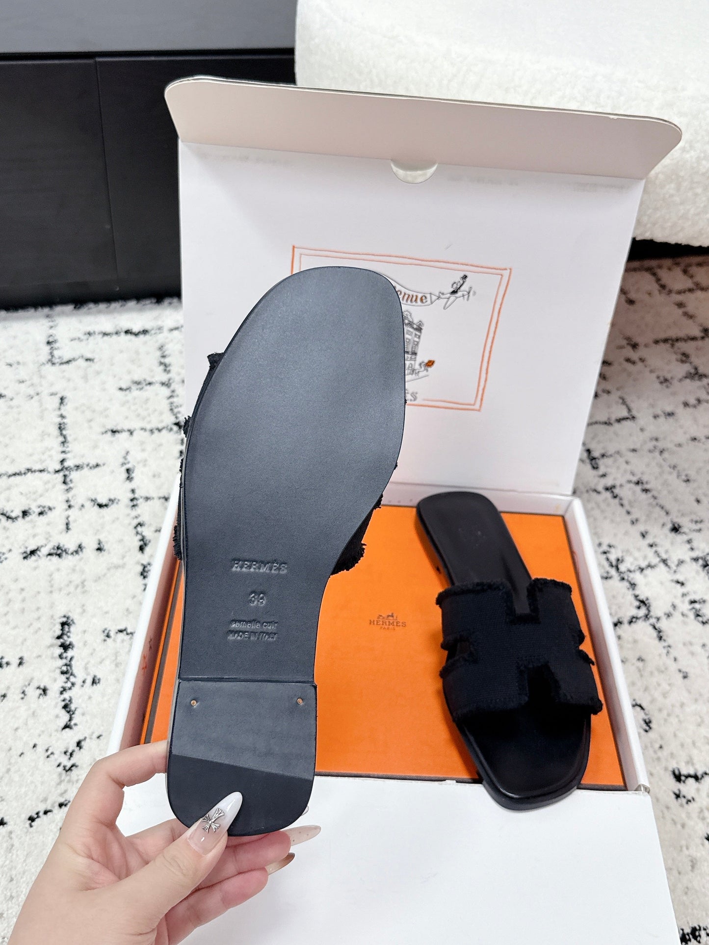 HM 26ss Oran Sandals Black Denim Cowhide 617212
