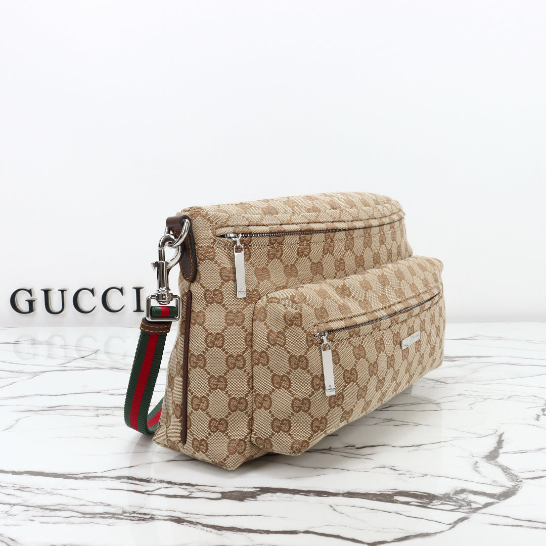 Gucci 2026 Tag Crossbody Bag 30cm Sand mix Brown Canvas