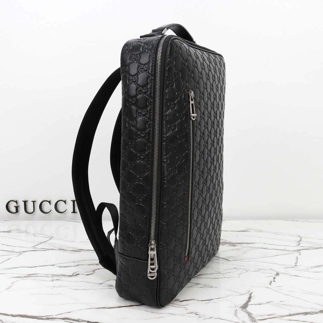 Gucci 2026 Emblem Backpack 43cm Black Embossed Calfskin