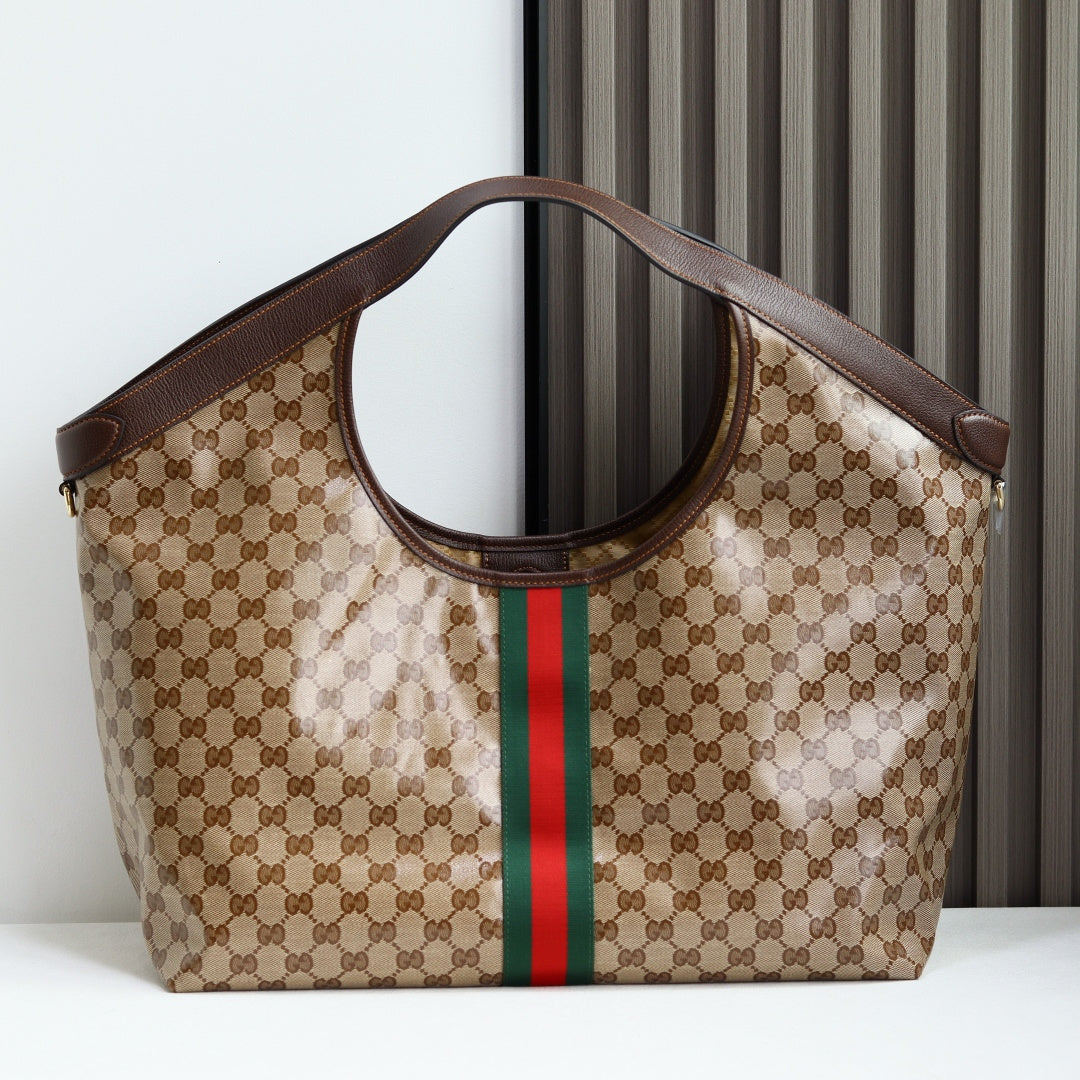 Gucci 2026 Giglio Shoulder Bag 60cm Brown Green Red Calfskin