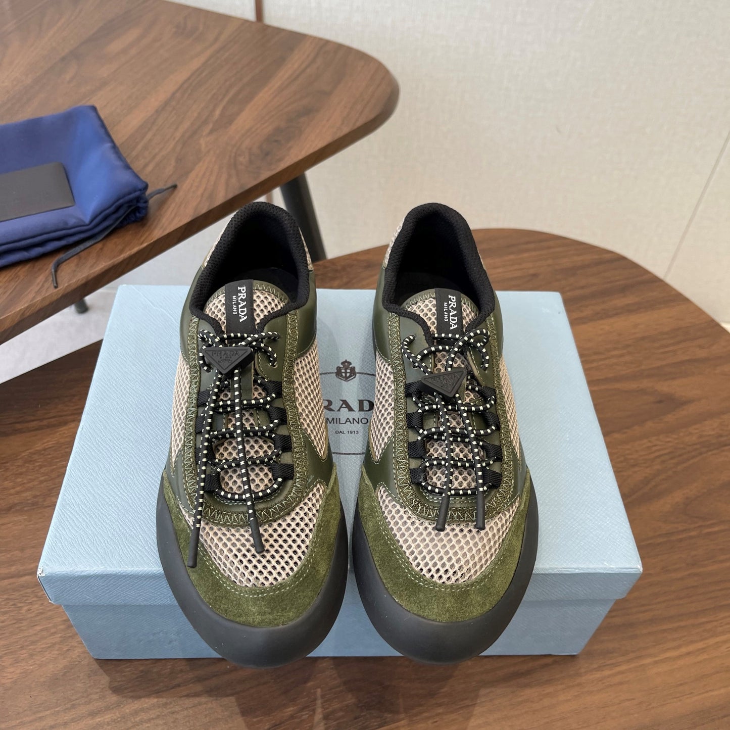 Prada Speedrock Sneakers Olive Green Mesh Fabric 727600