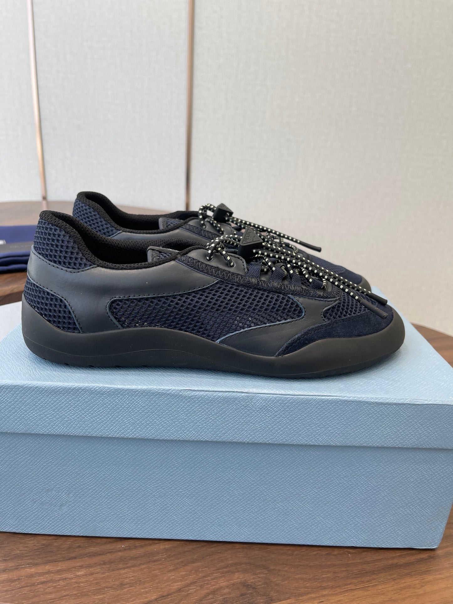 Prada Speedrock Sneakers Dark Blue Mesh Fabric 727601